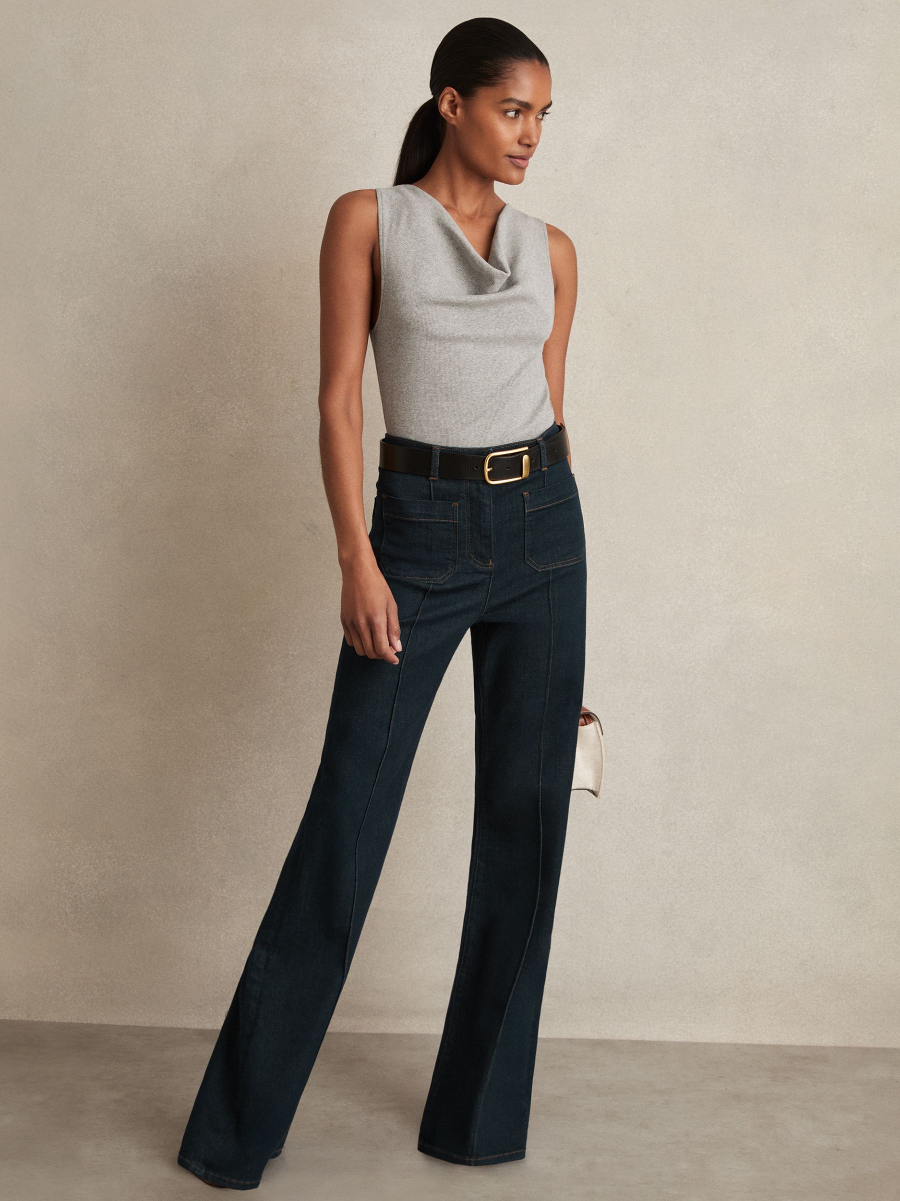 Ribbed Cowl-Neck Vest in Grey Marl