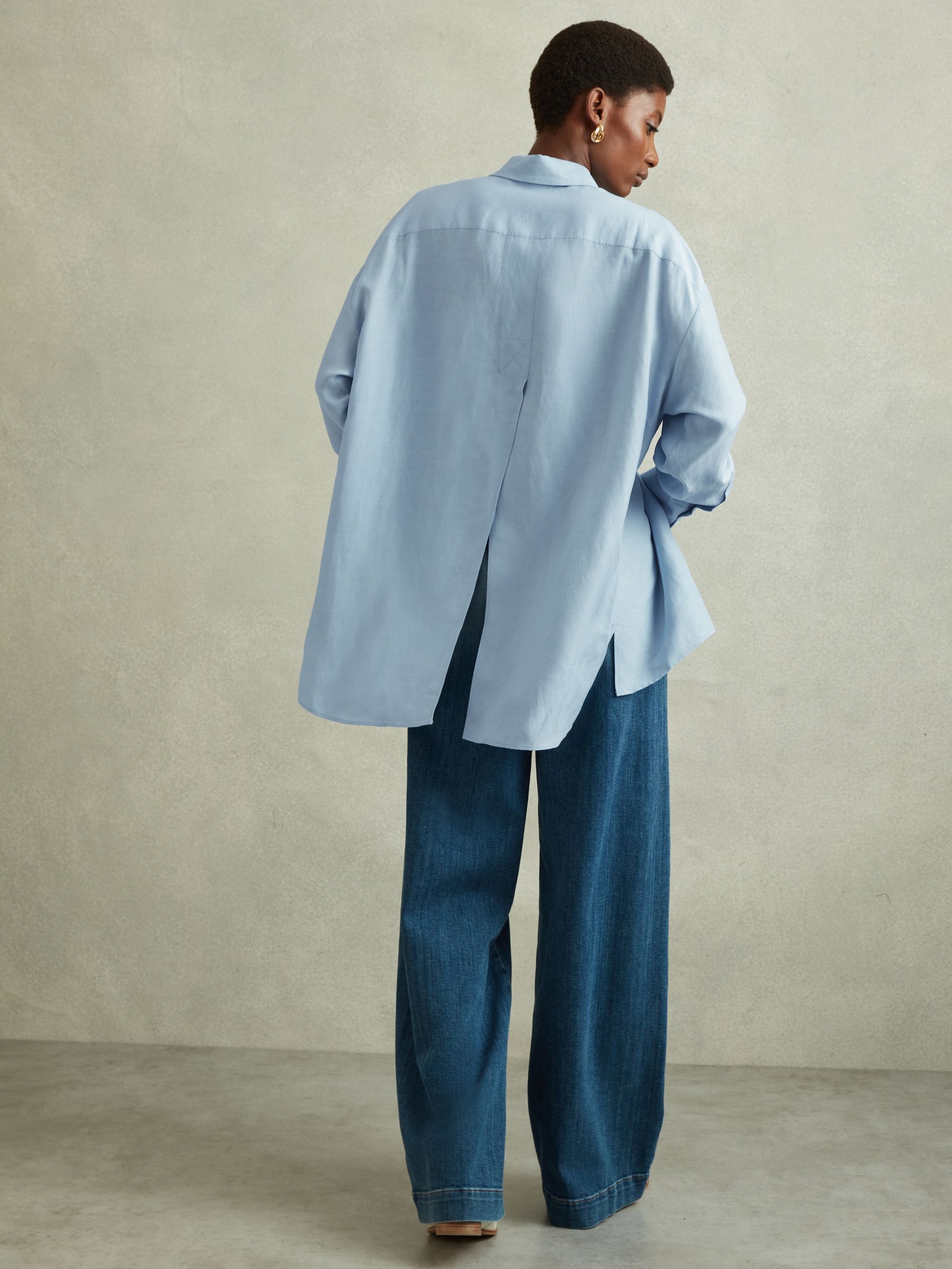 Oversized Shirt With Linen in Blue