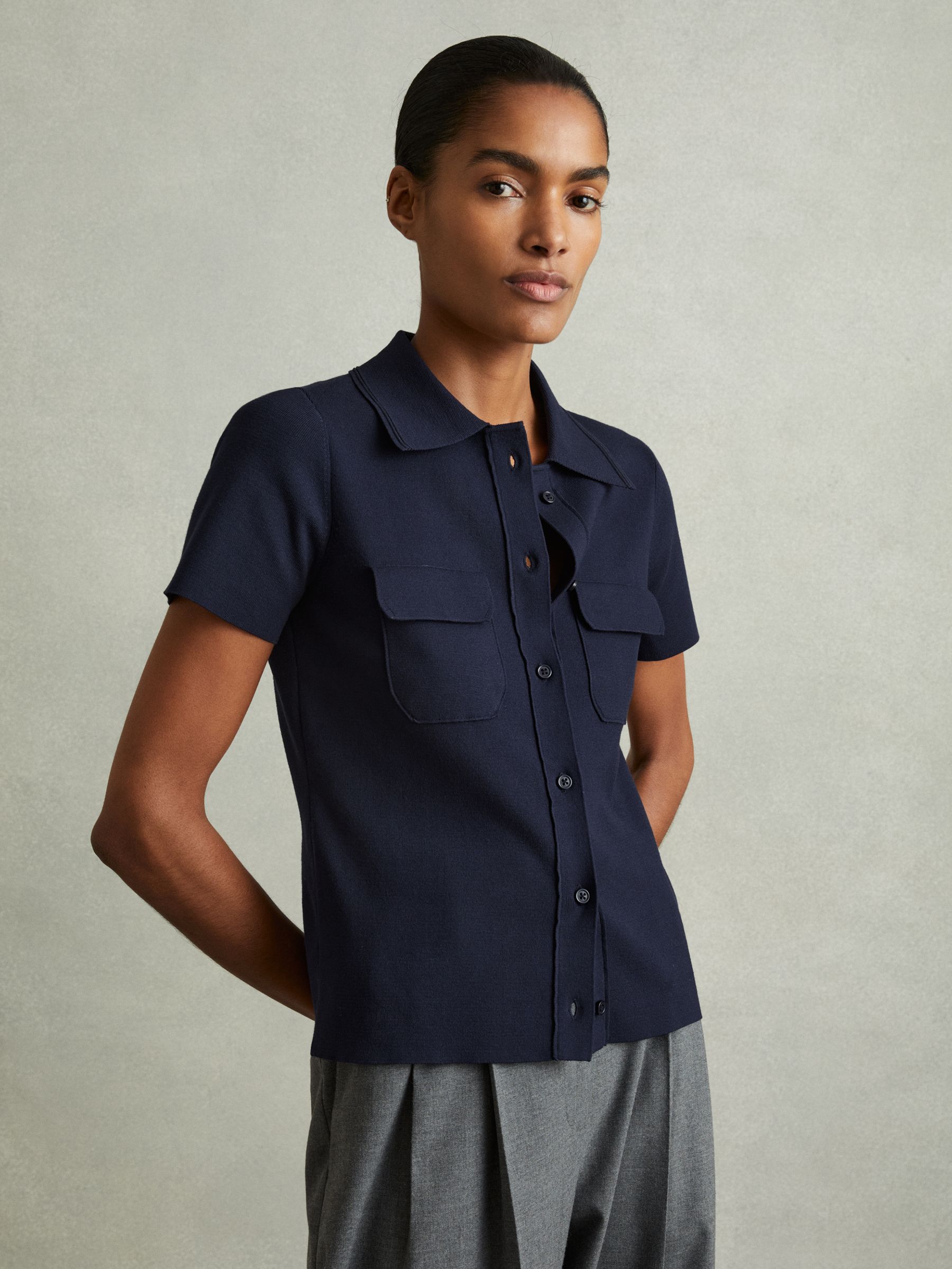 Knitted Polo Shirt in Navy