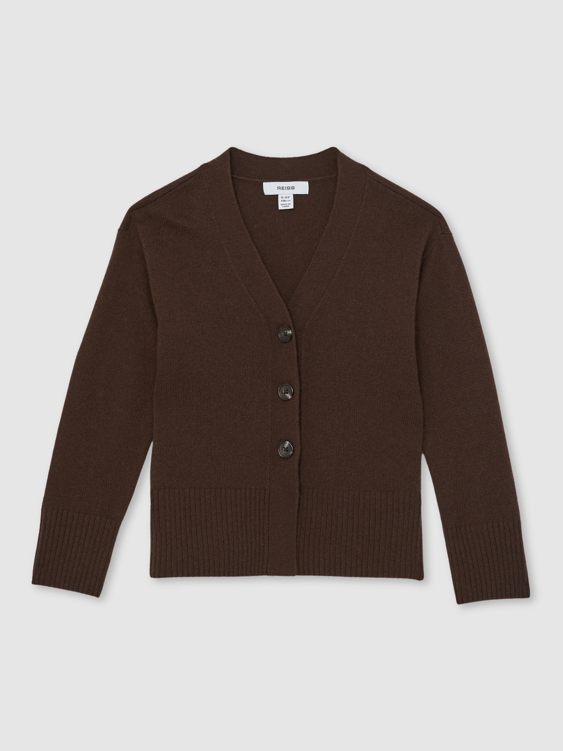 13-14 yrs Wool-Blend Fitted Cardigan With Cashmere in Brown