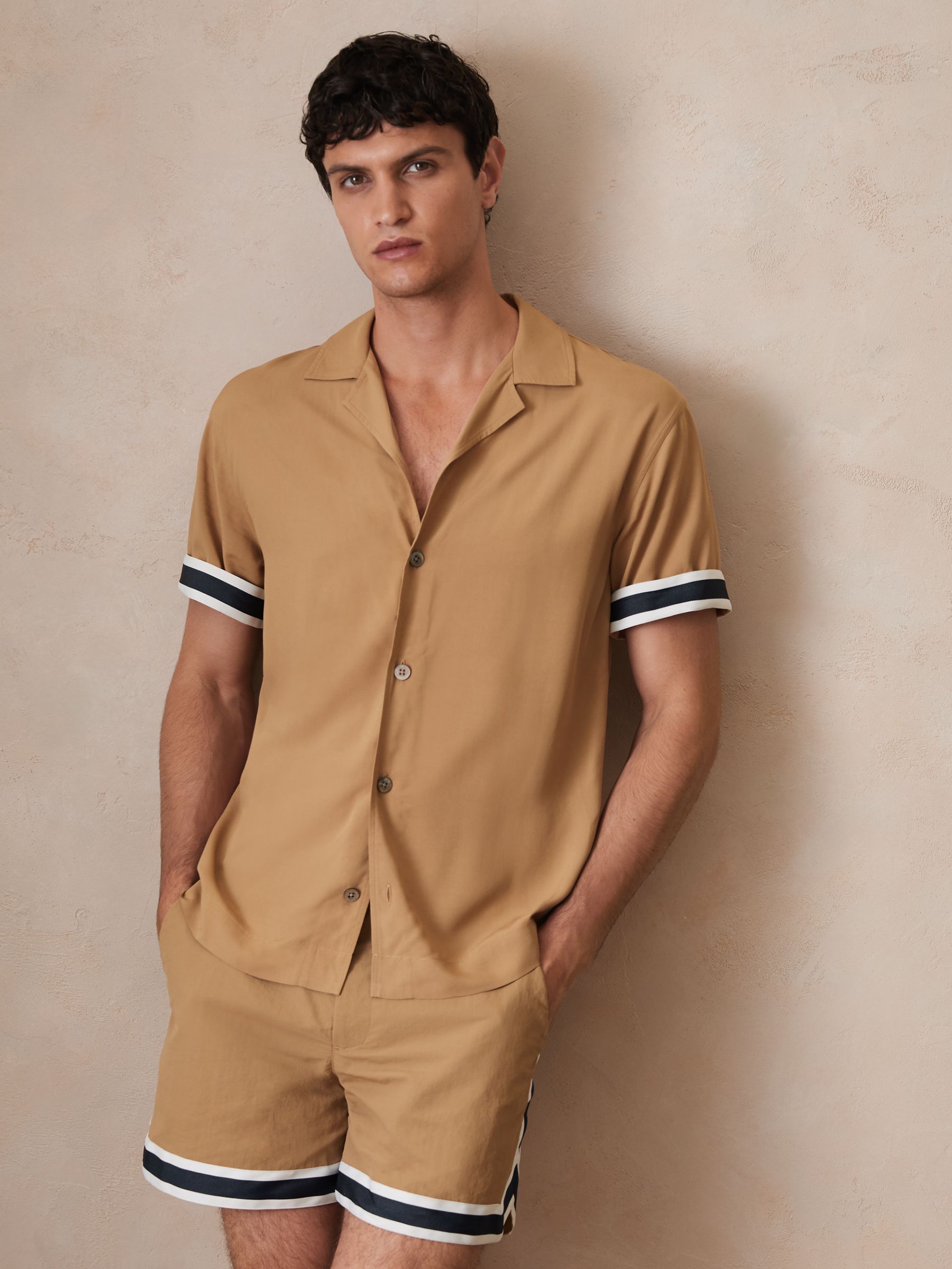 Reiss | Ché Stripe-Cuff Shirt in Camel