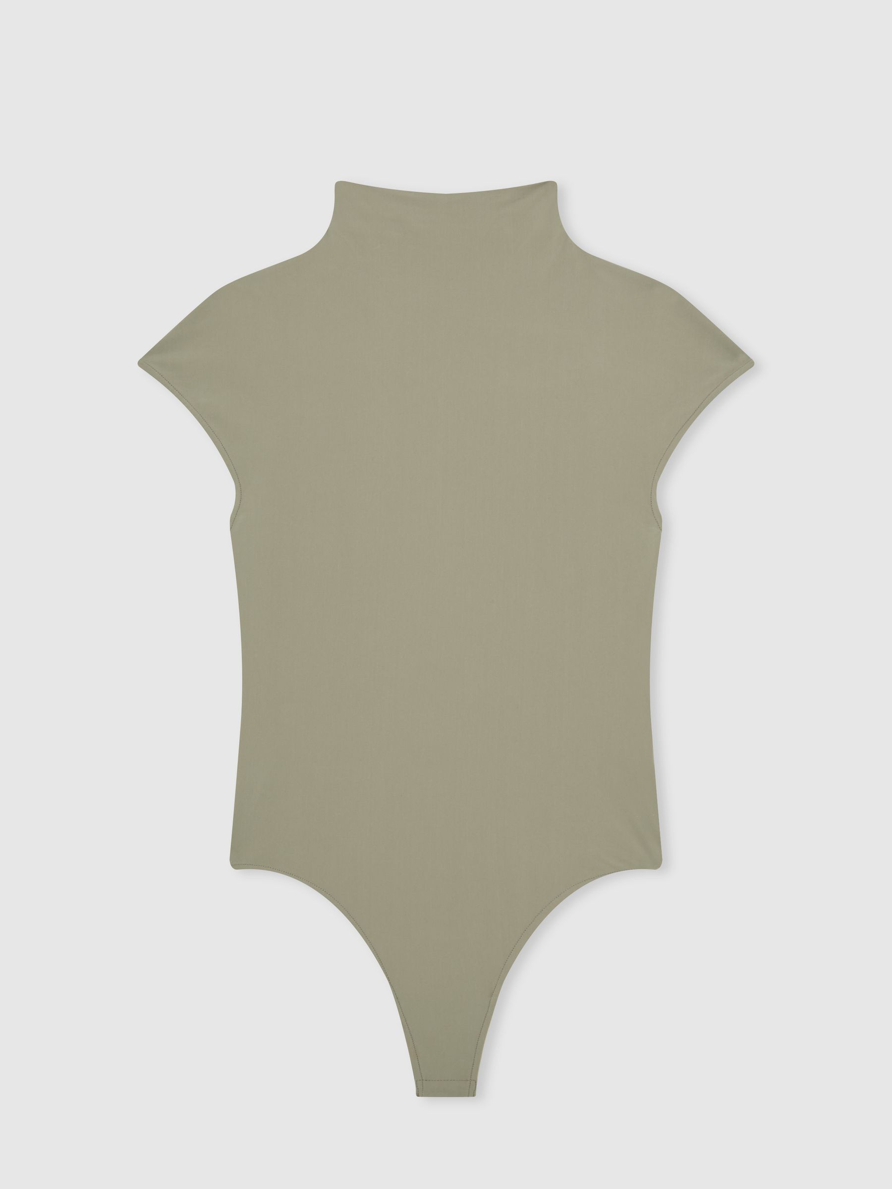 High-Neck Jersey Bodysuit in Sage Green