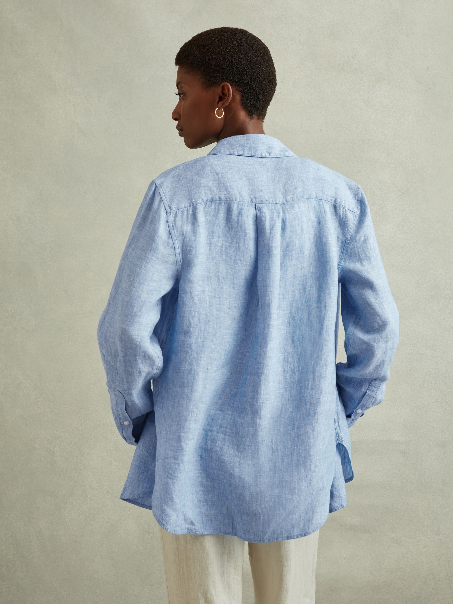 Linen Button-Through Shirt in Blue