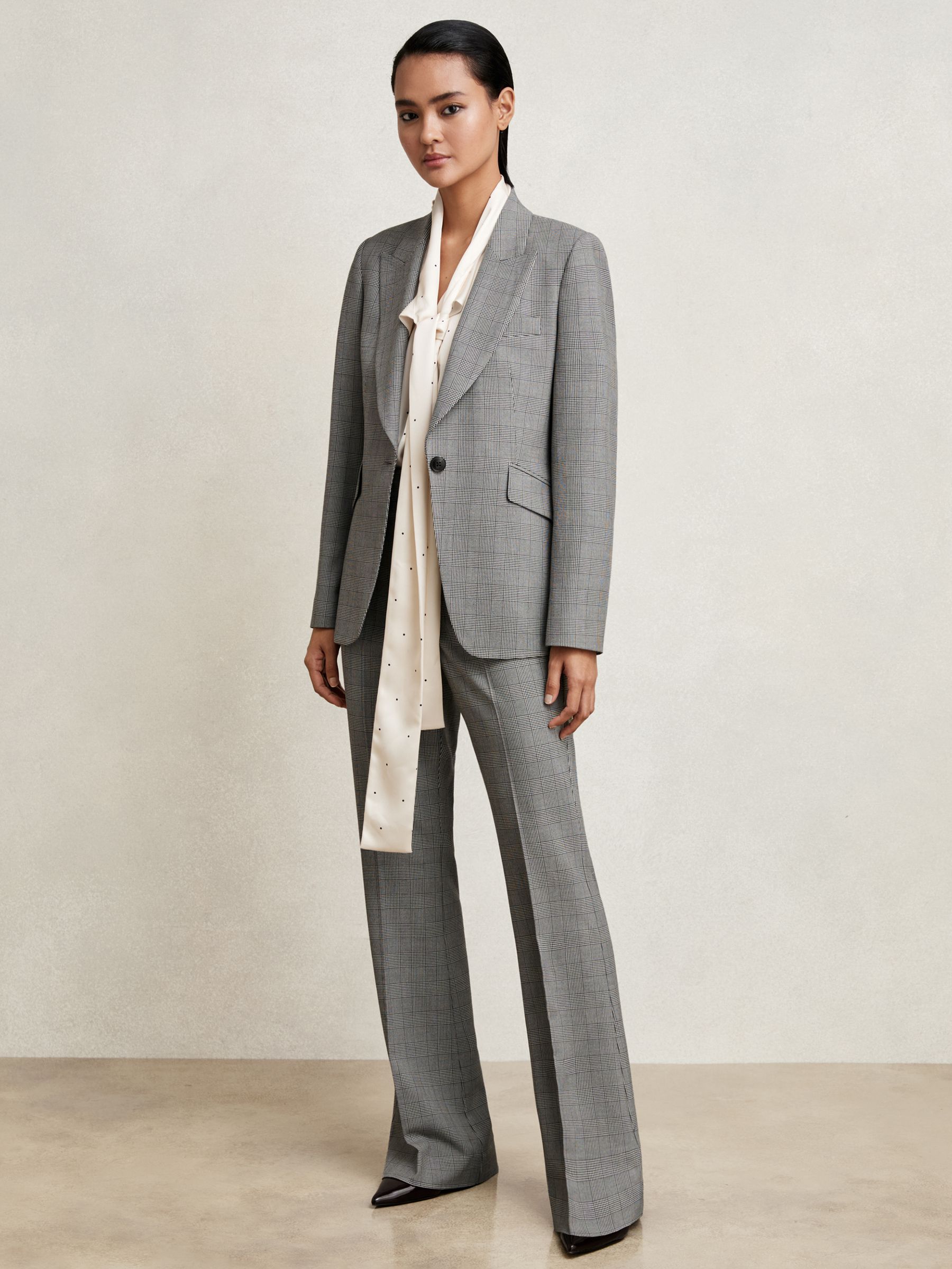 Petite Check Flared Suit Trousers in Grey