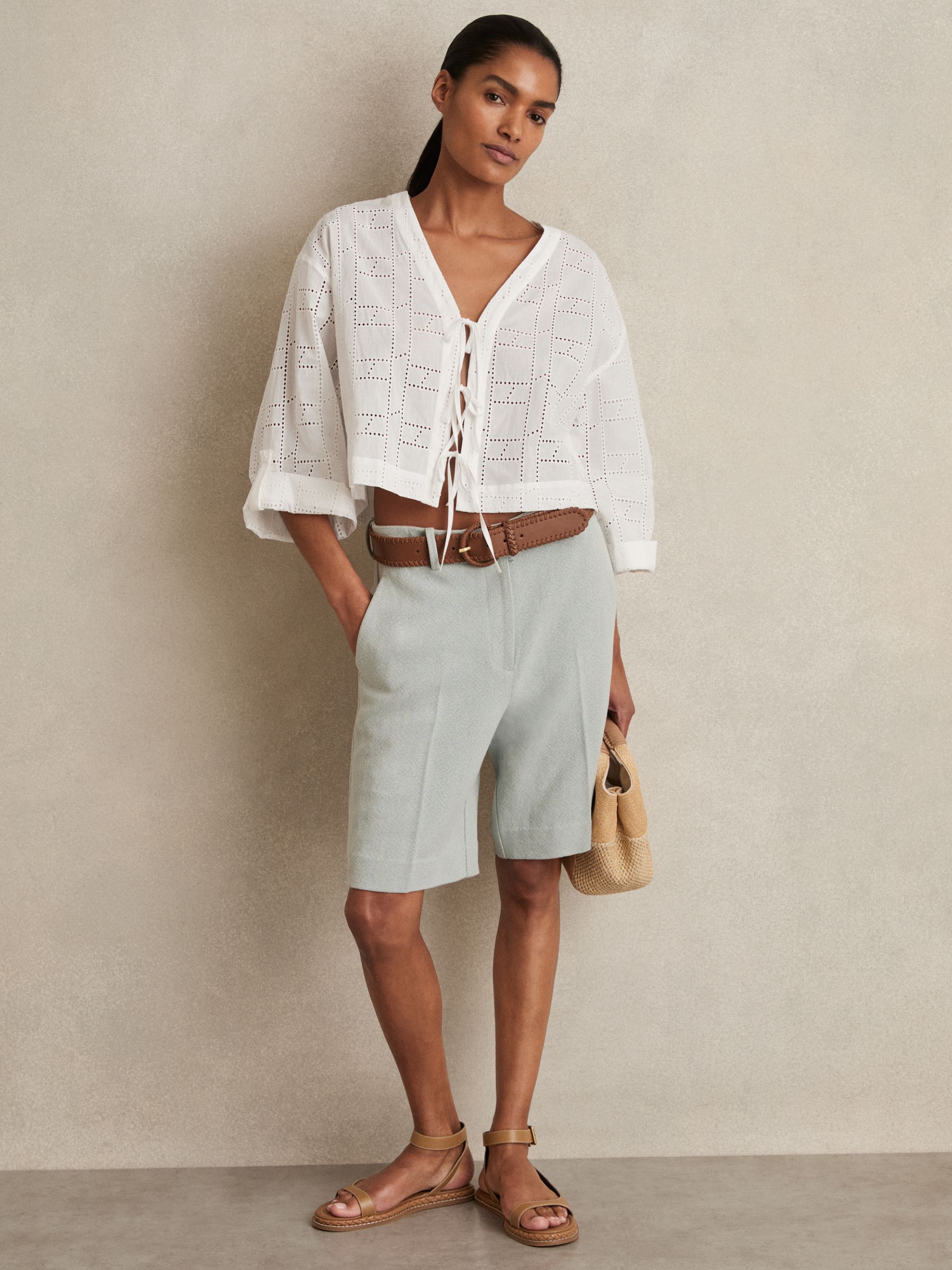 Cotton Broderie Tie-Front Top in White