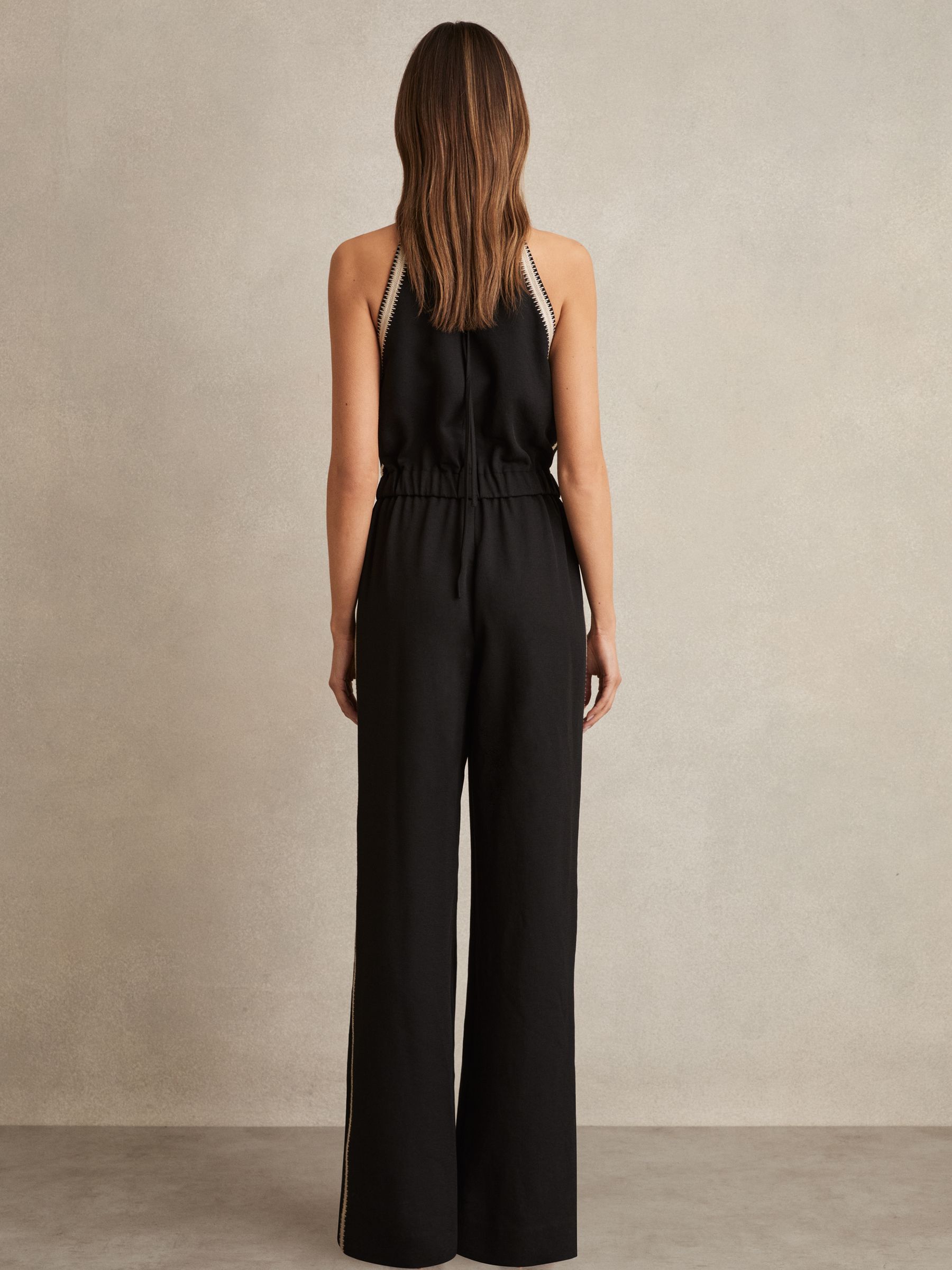 Petite Halterneck Craft Stitch Jumpsuit in Black