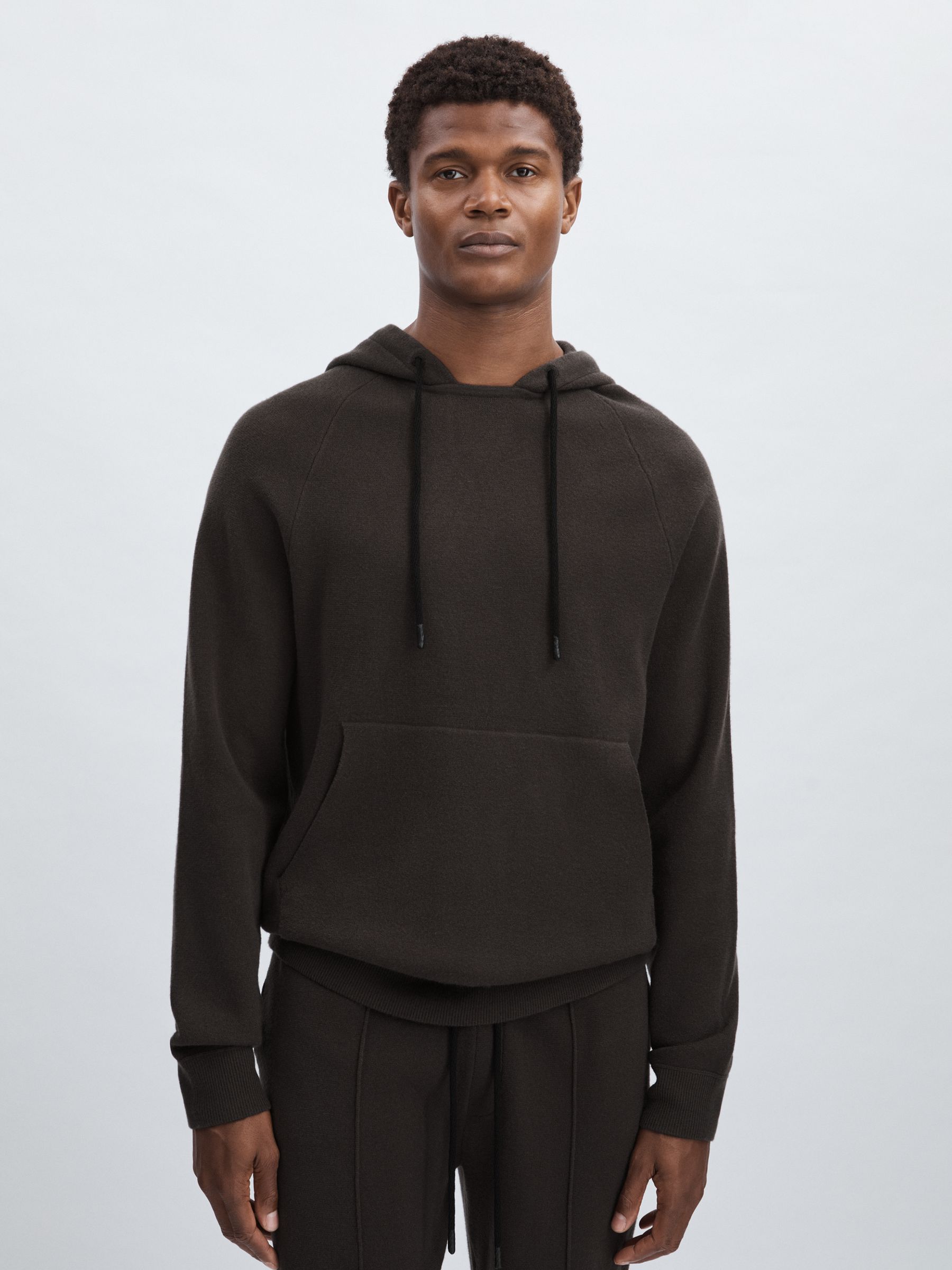 Paige Drawstring Knitted Hoodie in Dark Grey