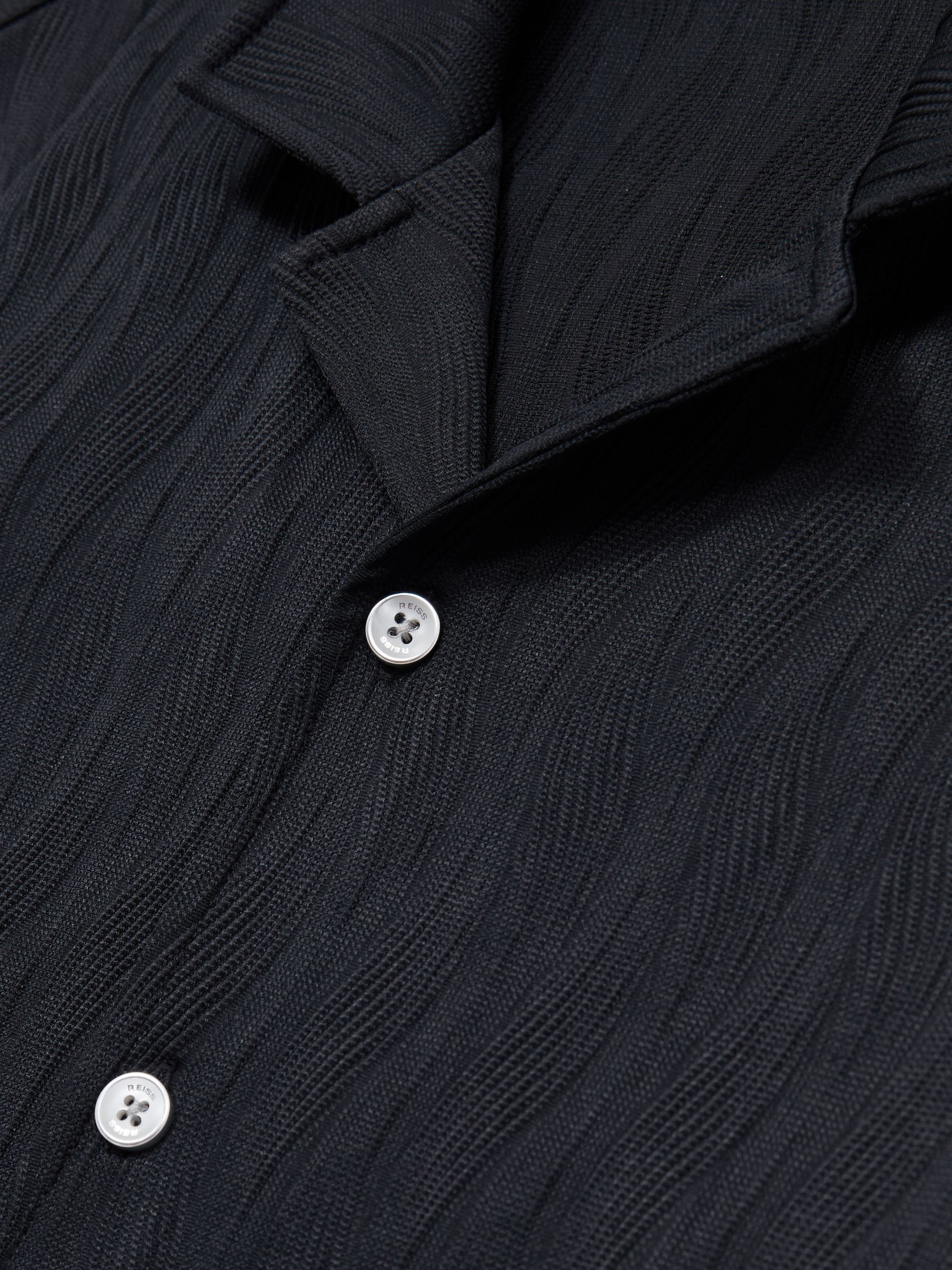 Wave-Jacquard Cuban-Collar Shirt in Navy