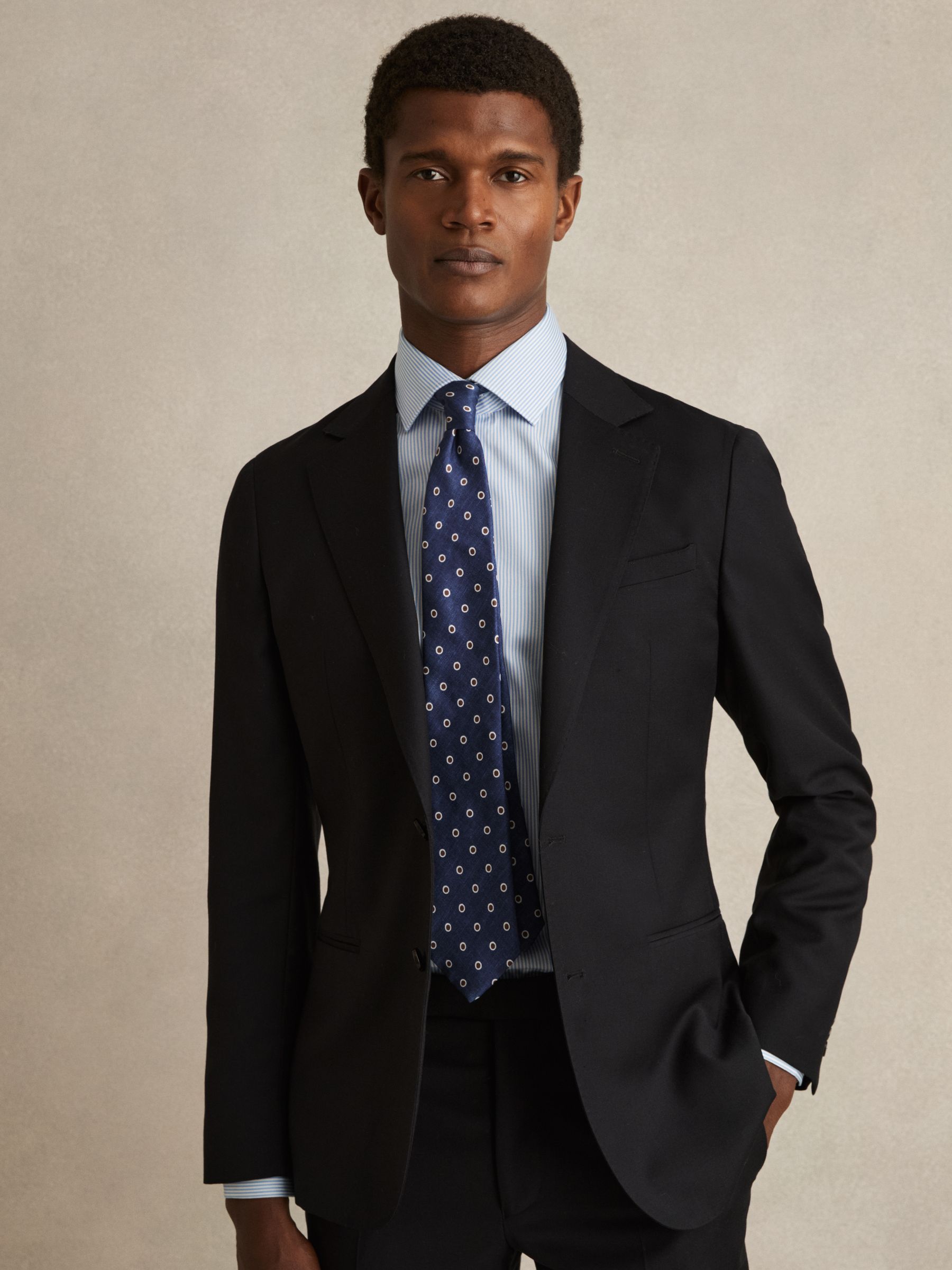 Silk Polka Dot Print Tie in Navy