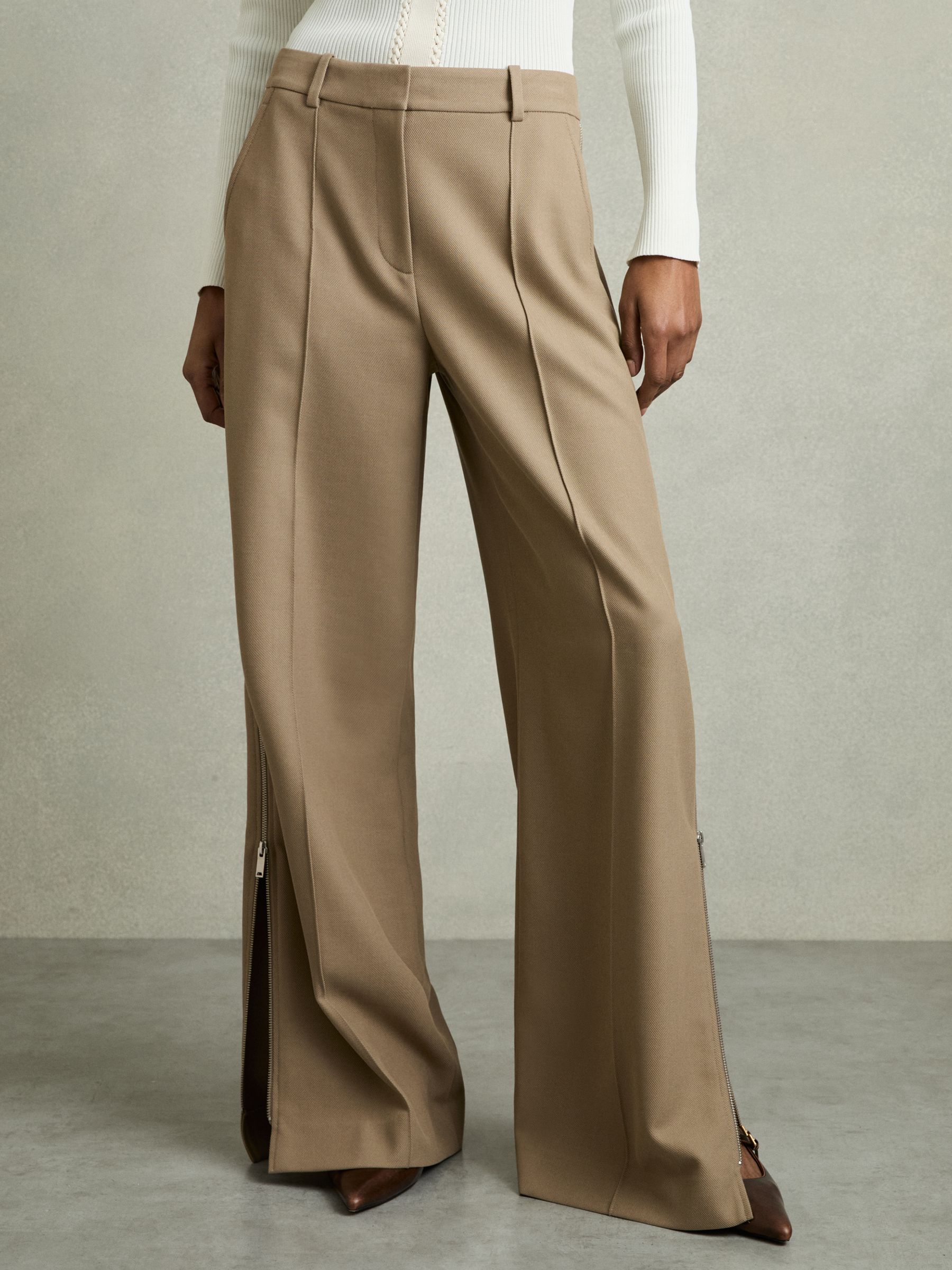 Petite Wide-Leg Side-Zip Trousers in Sage Green