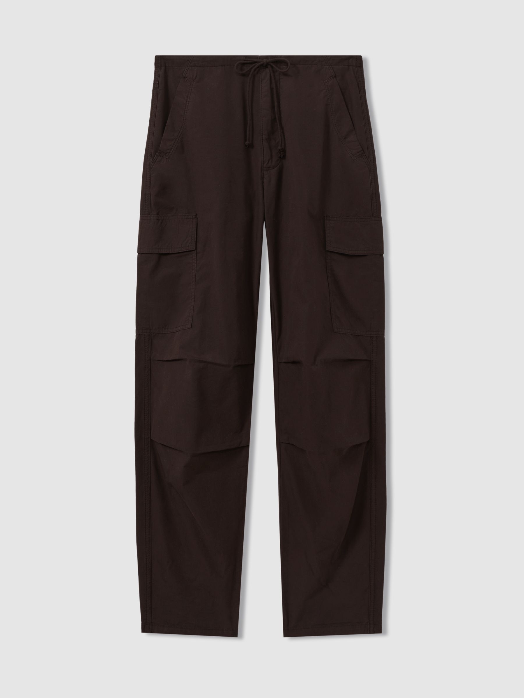 Tapered Drawstring Cotton Combat Trousers in Chocolate