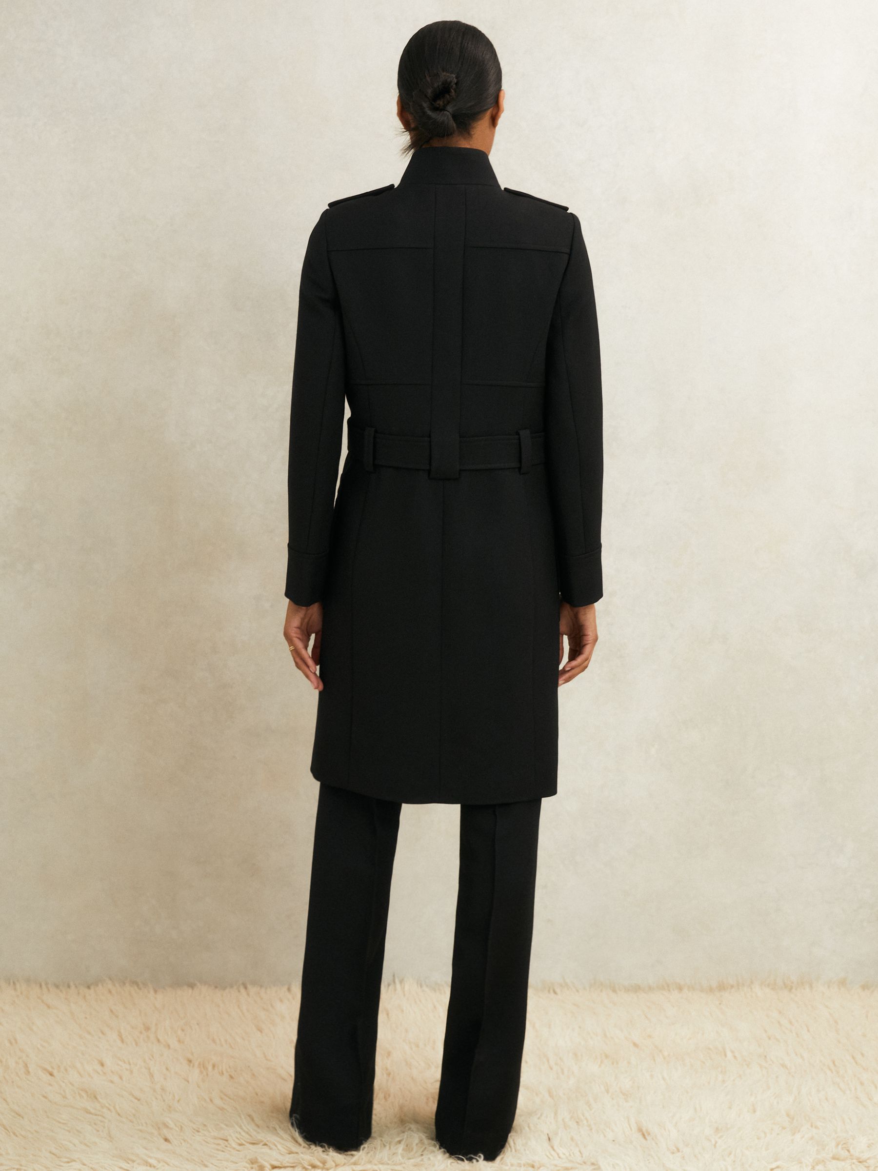Atelier Wool Belted Long Coat in Black