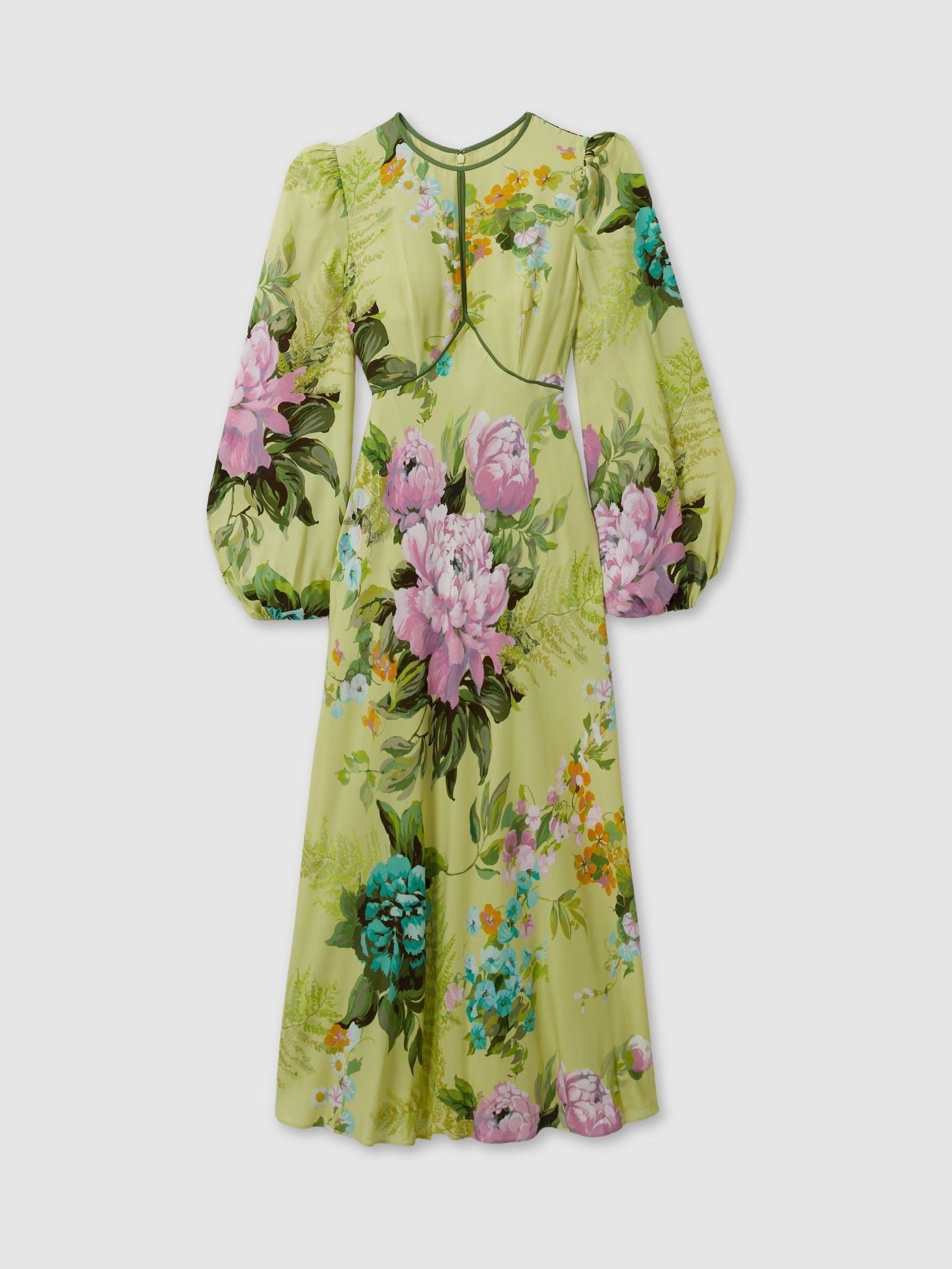 Florere Blouson Sleeve Midi Dress in Pale Green