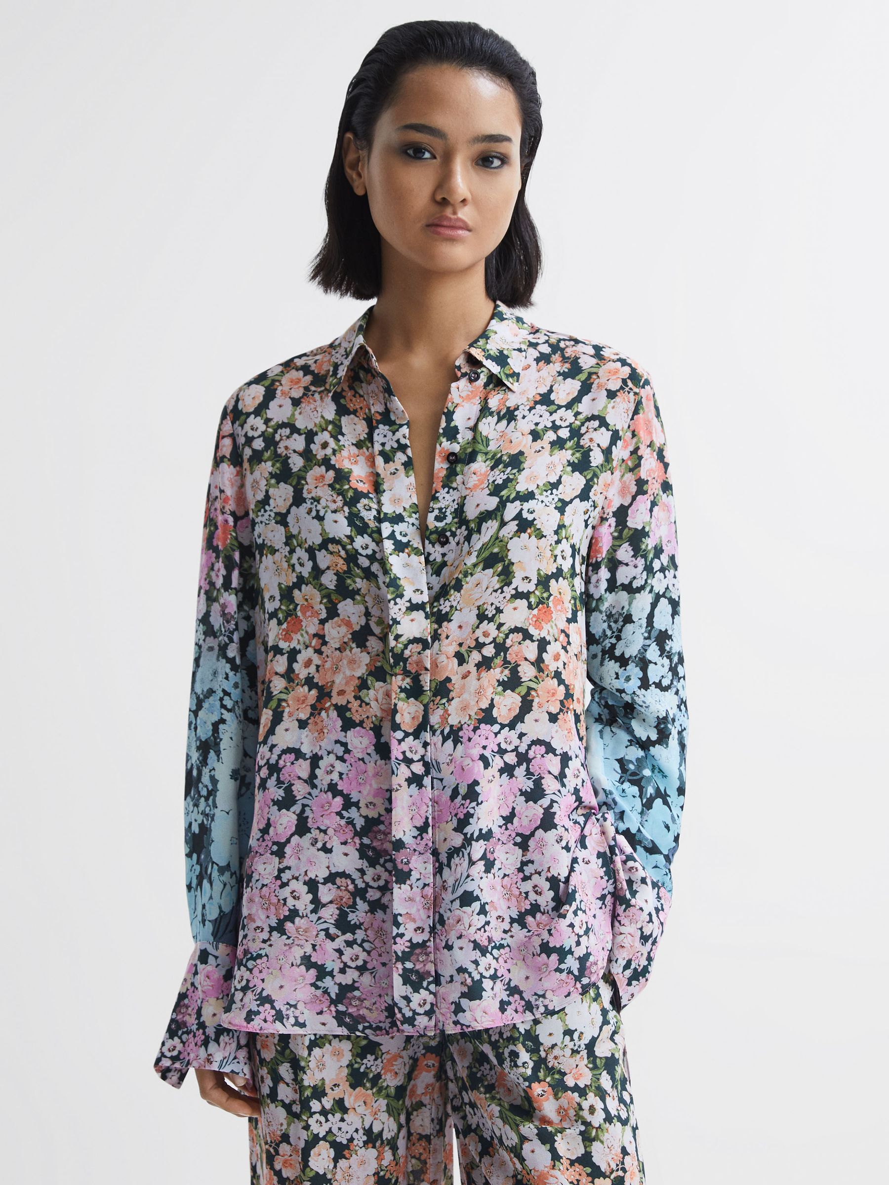 Floral Print Concealed Button Shirt in Multi