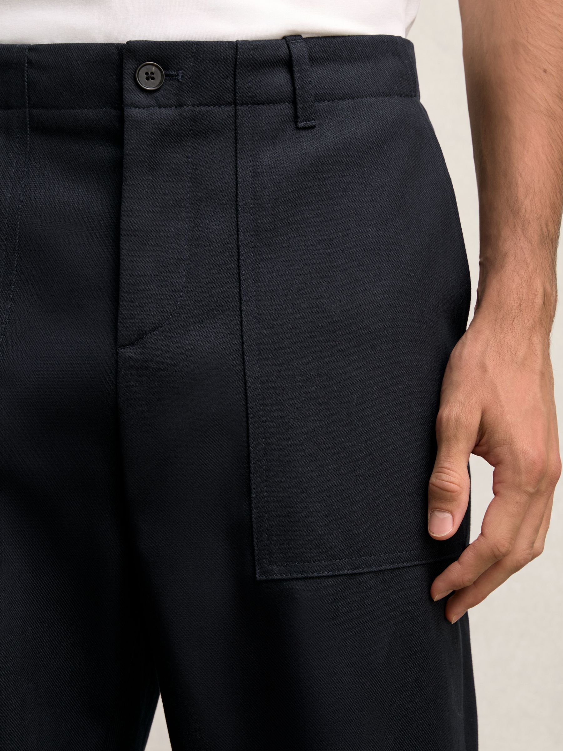 Lyocell Cotton Wide Utility Trousers in Navy