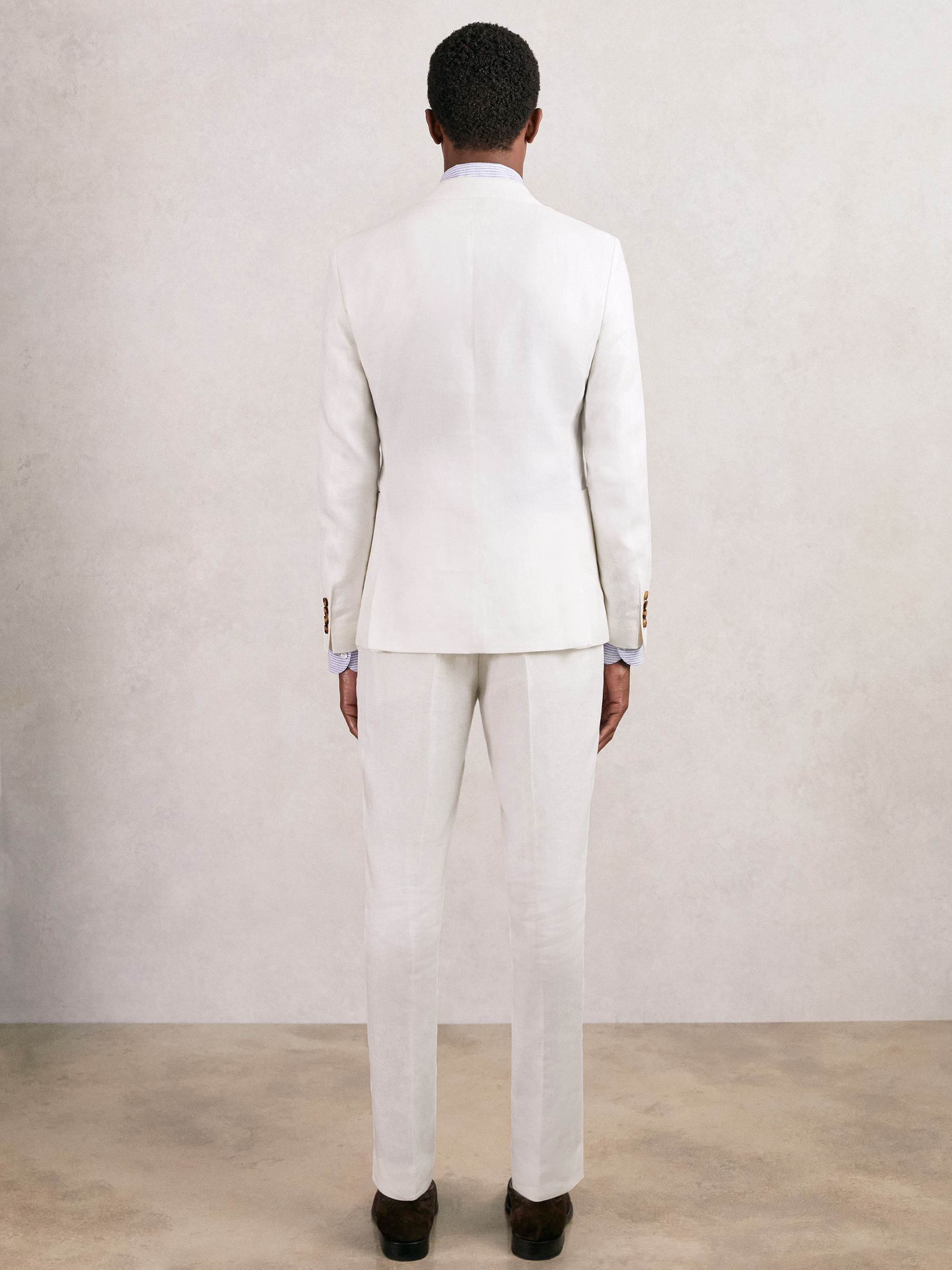 Slim Fit Lyocell Linen Single Breasted Suit Blazer in White
