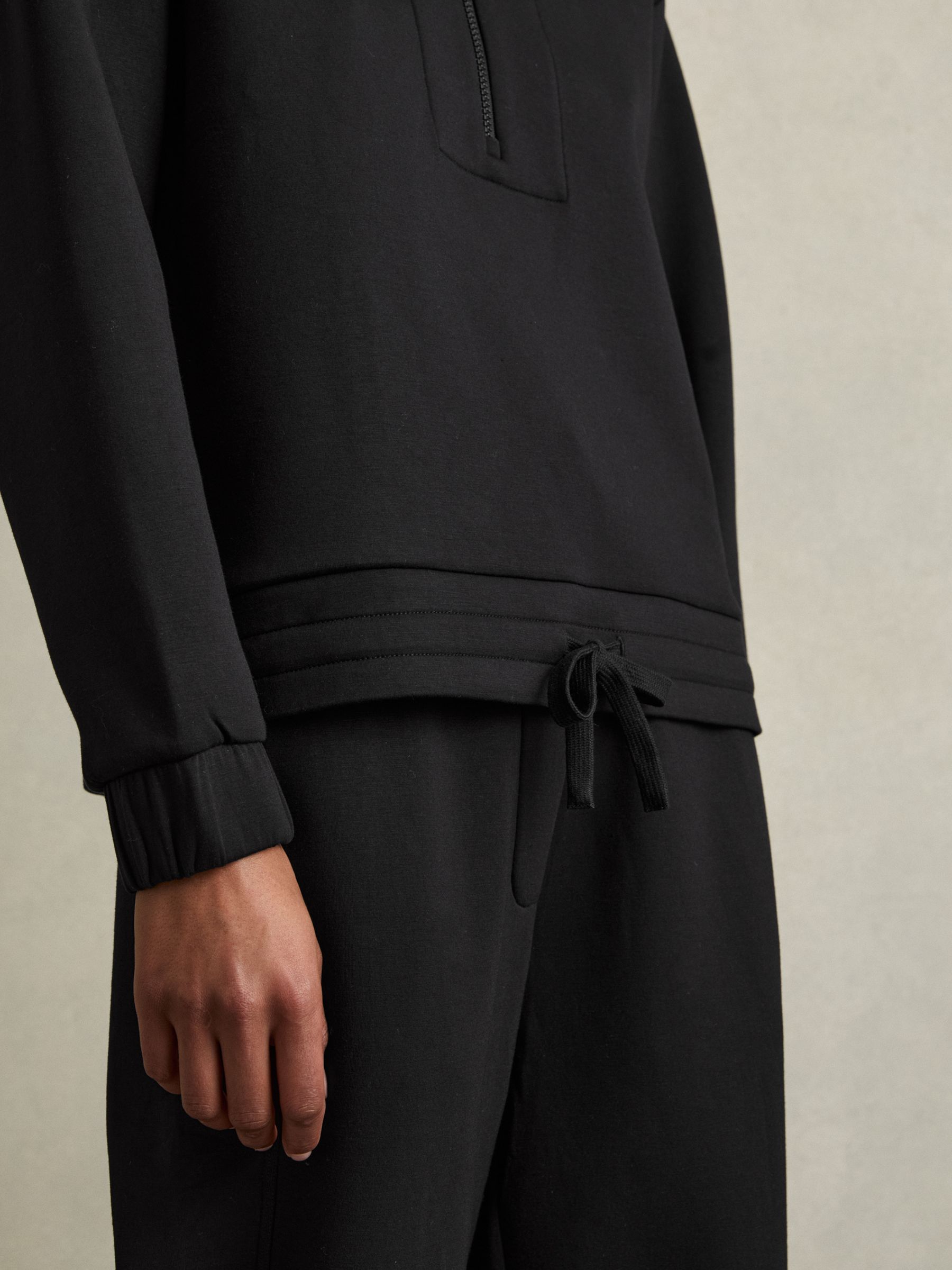 Interlock Half-Zip Drawstring-Hem Sweatshirt in Black