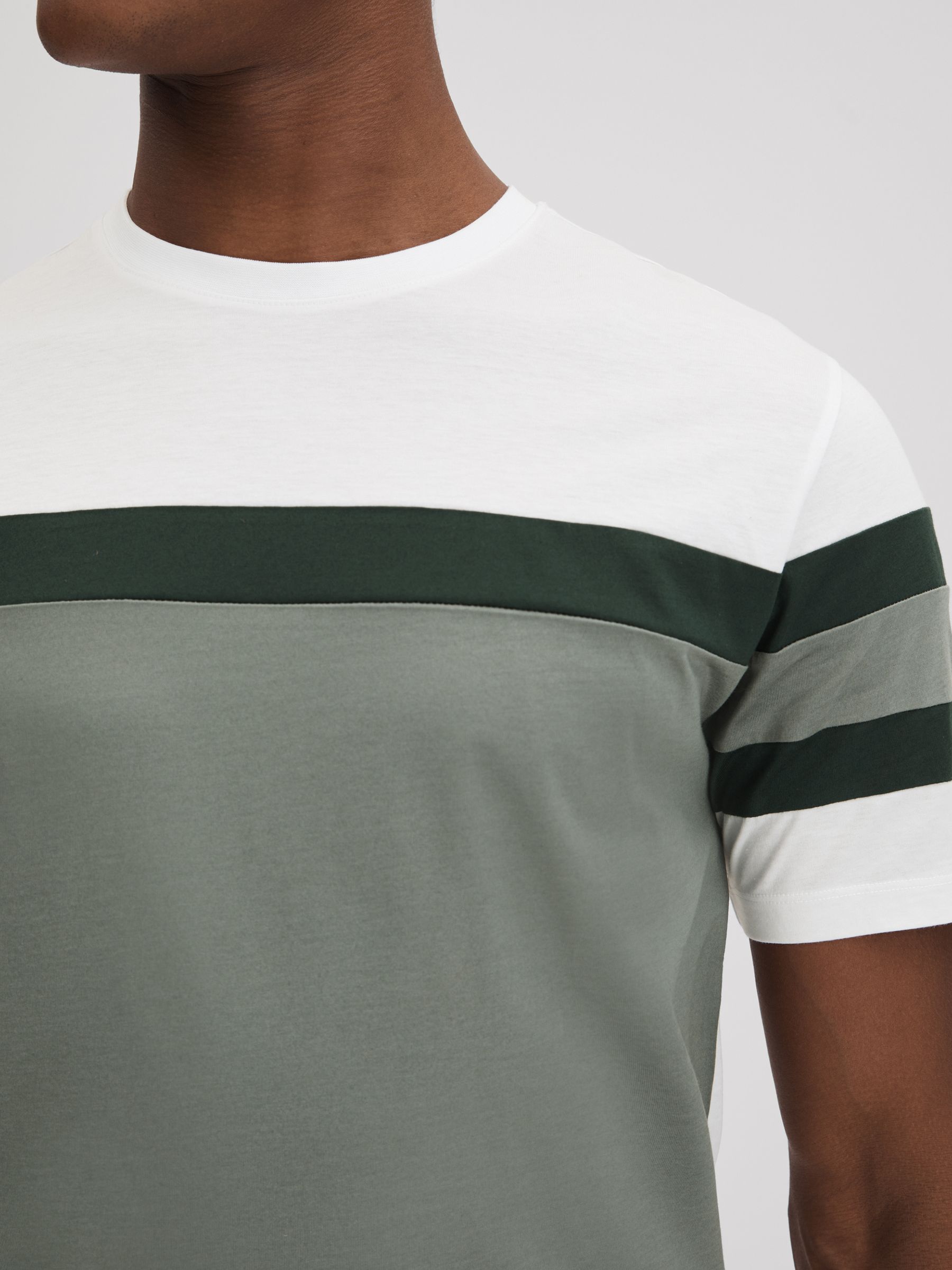 Mercerised Cotton Crew Neck T-Shirt in Sage Multi