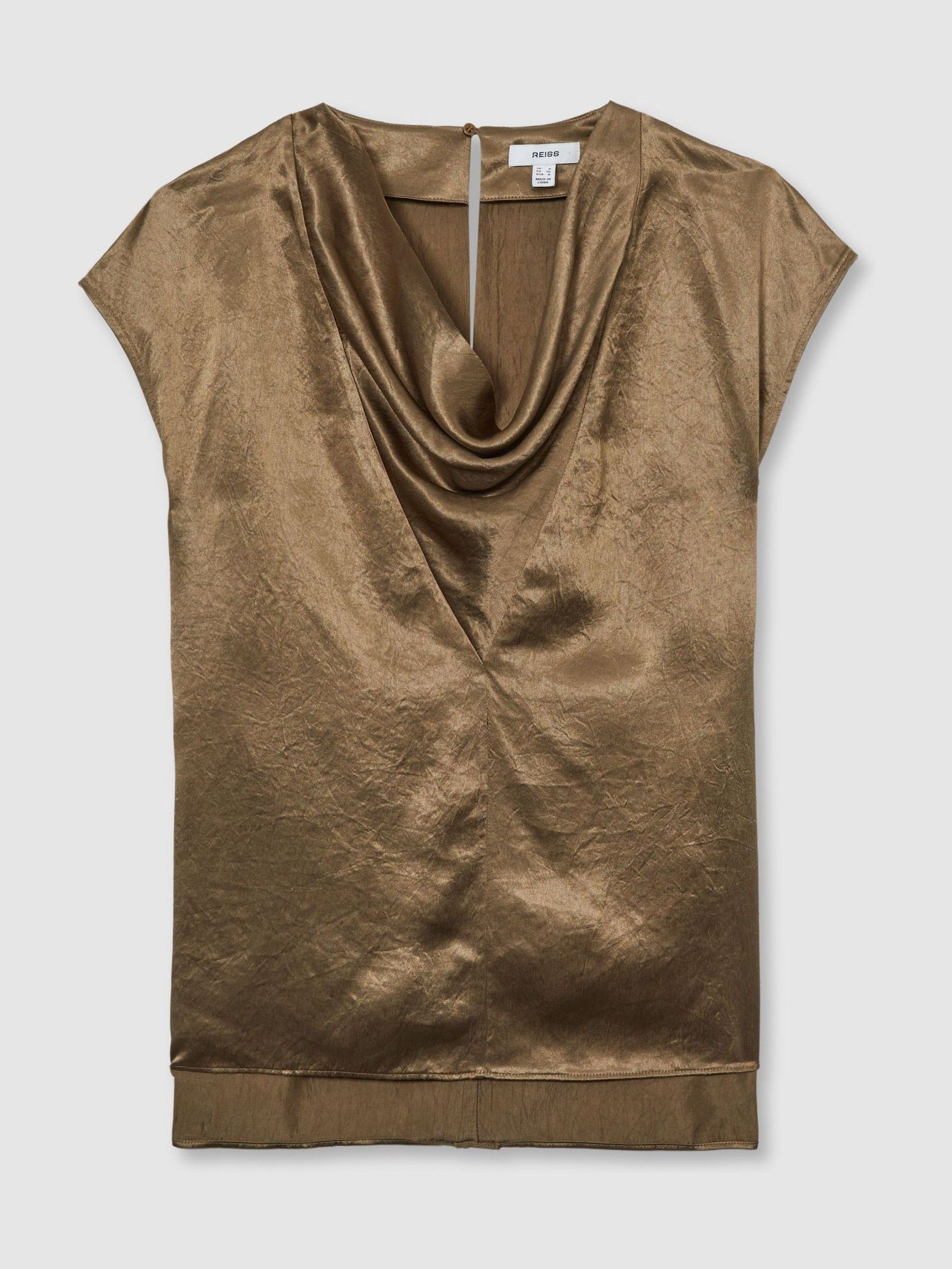 Satin Cowl-Neck Top in Khaki