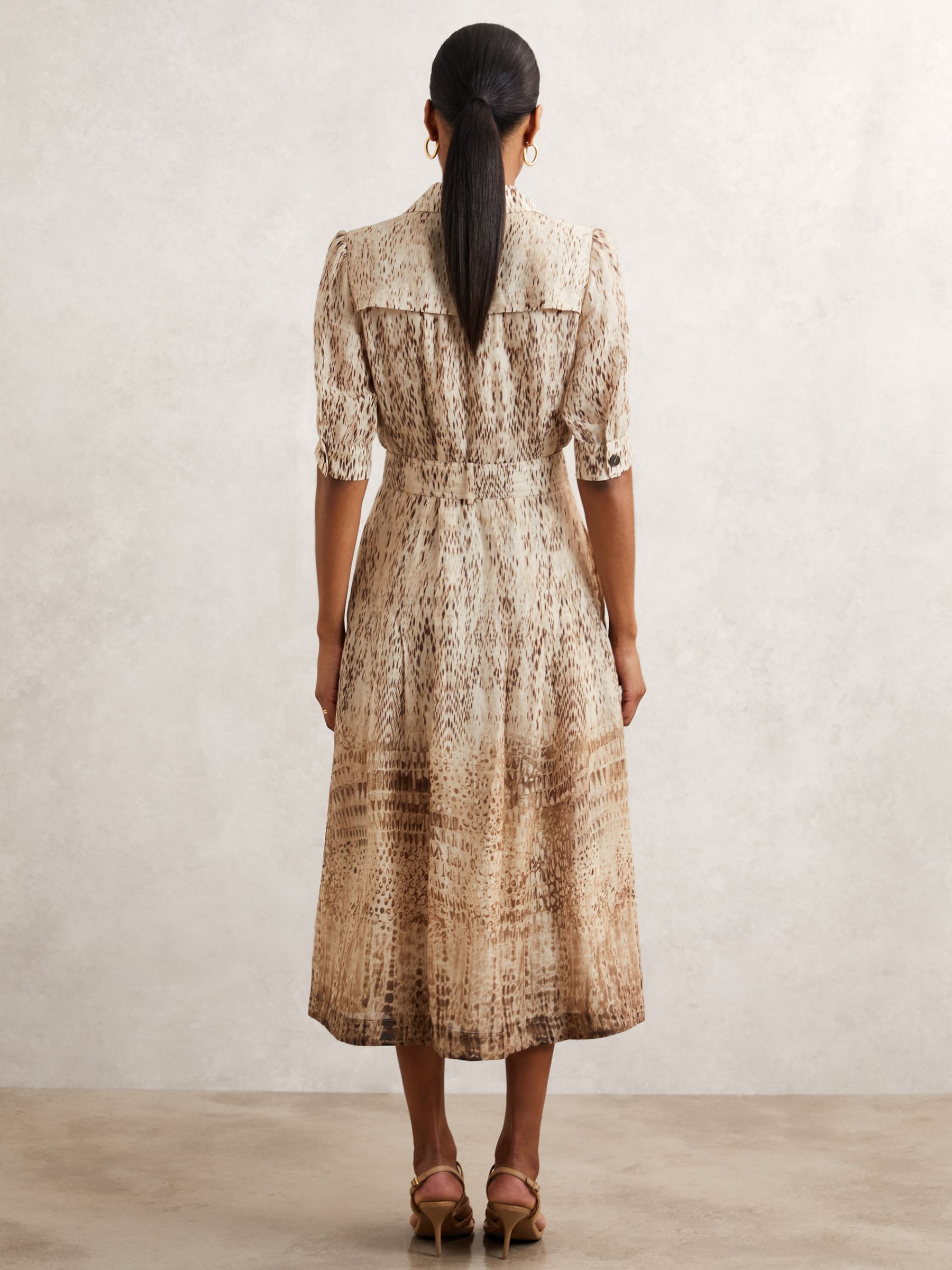 Animal-Print Belted Shirt Dress in Neutral