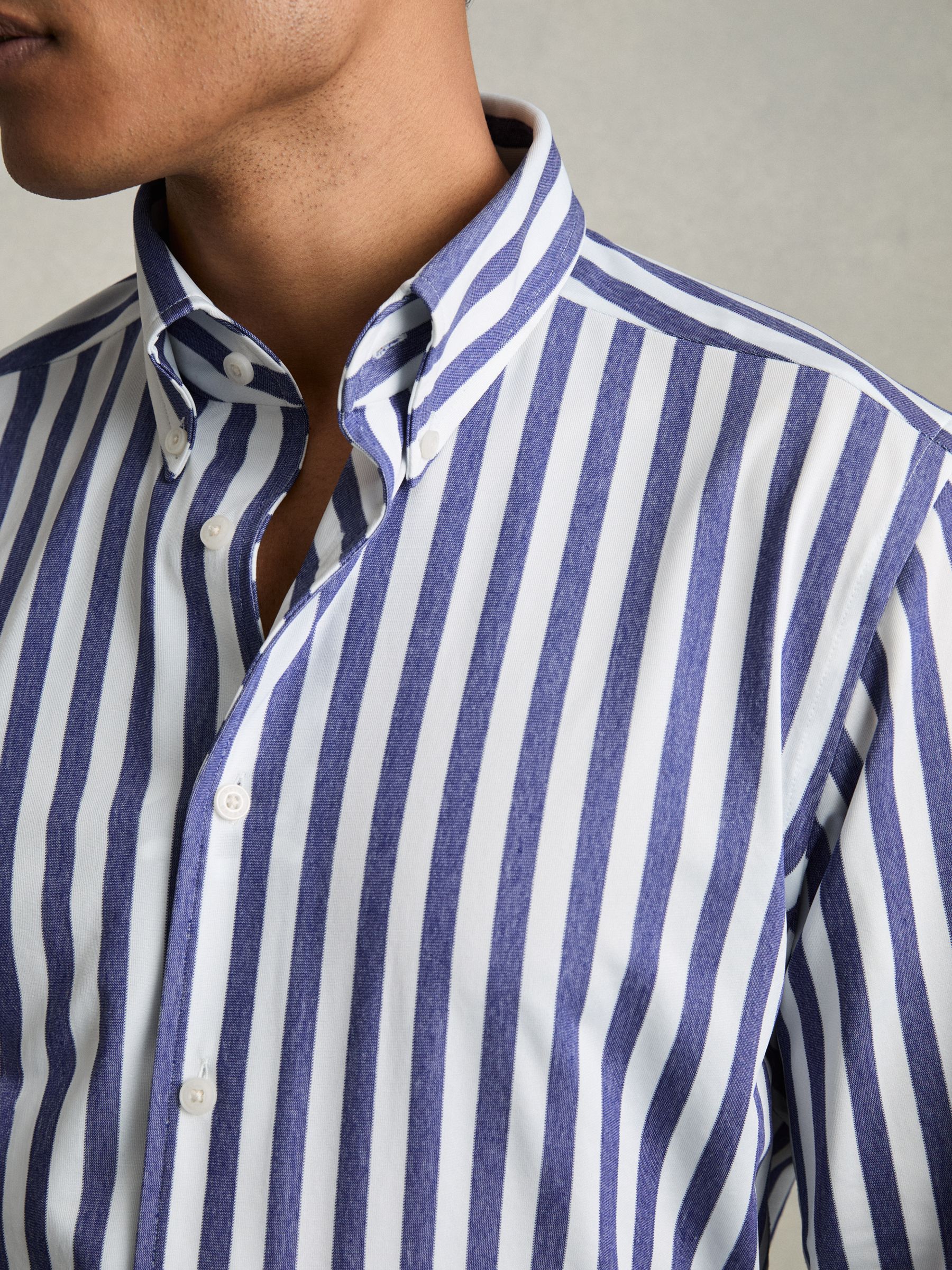 Striped Jersey Button-Down Shirt With Cotton in Blue Stripe
