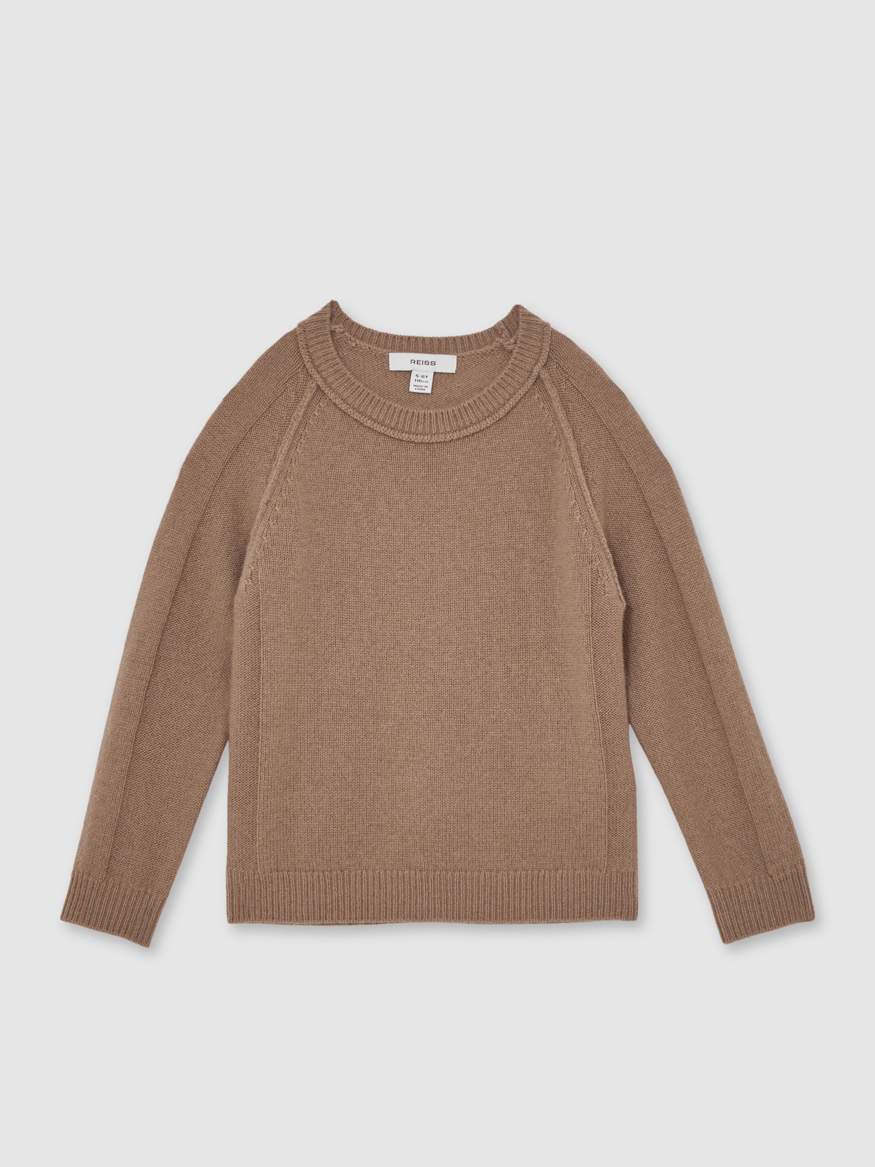 13-14 yrs Wool-Cashmere Reverse-Seam Jumper in Camel