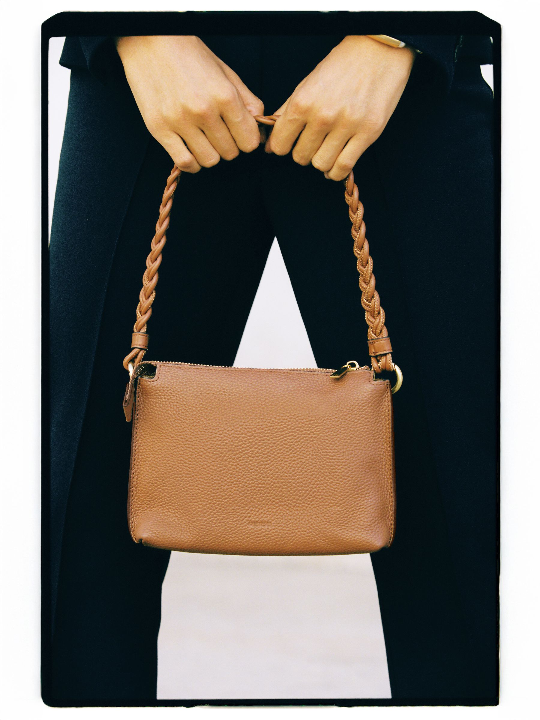 Suede Plaited-Strap Cross-Body Bag in Tan