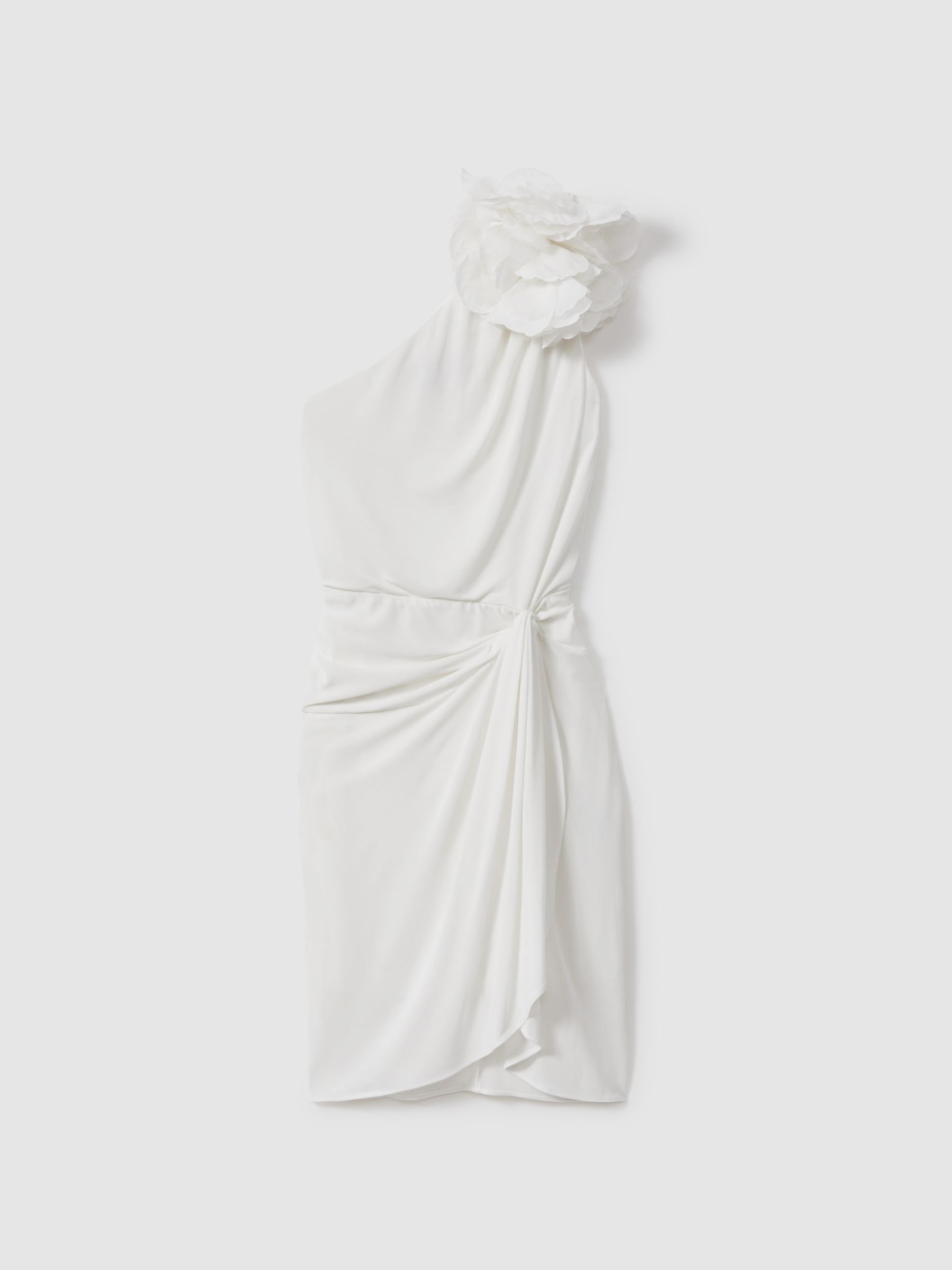 Halston One-Shoulder Ruffle Mini Dress in White