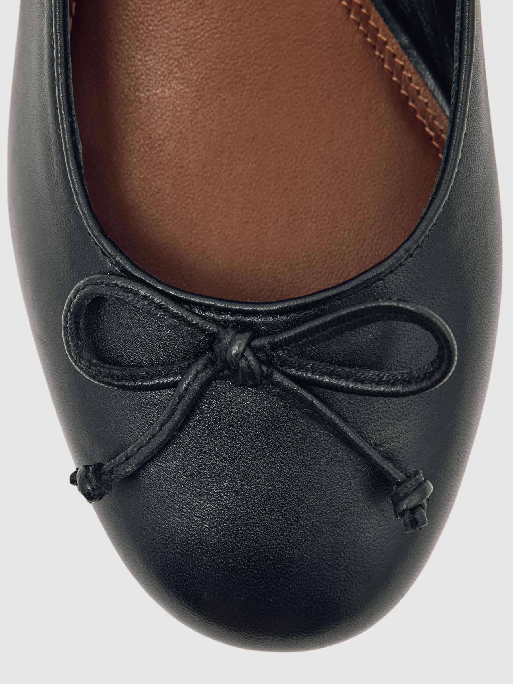 Leather Block Heel Ballerina Shoes in Black
