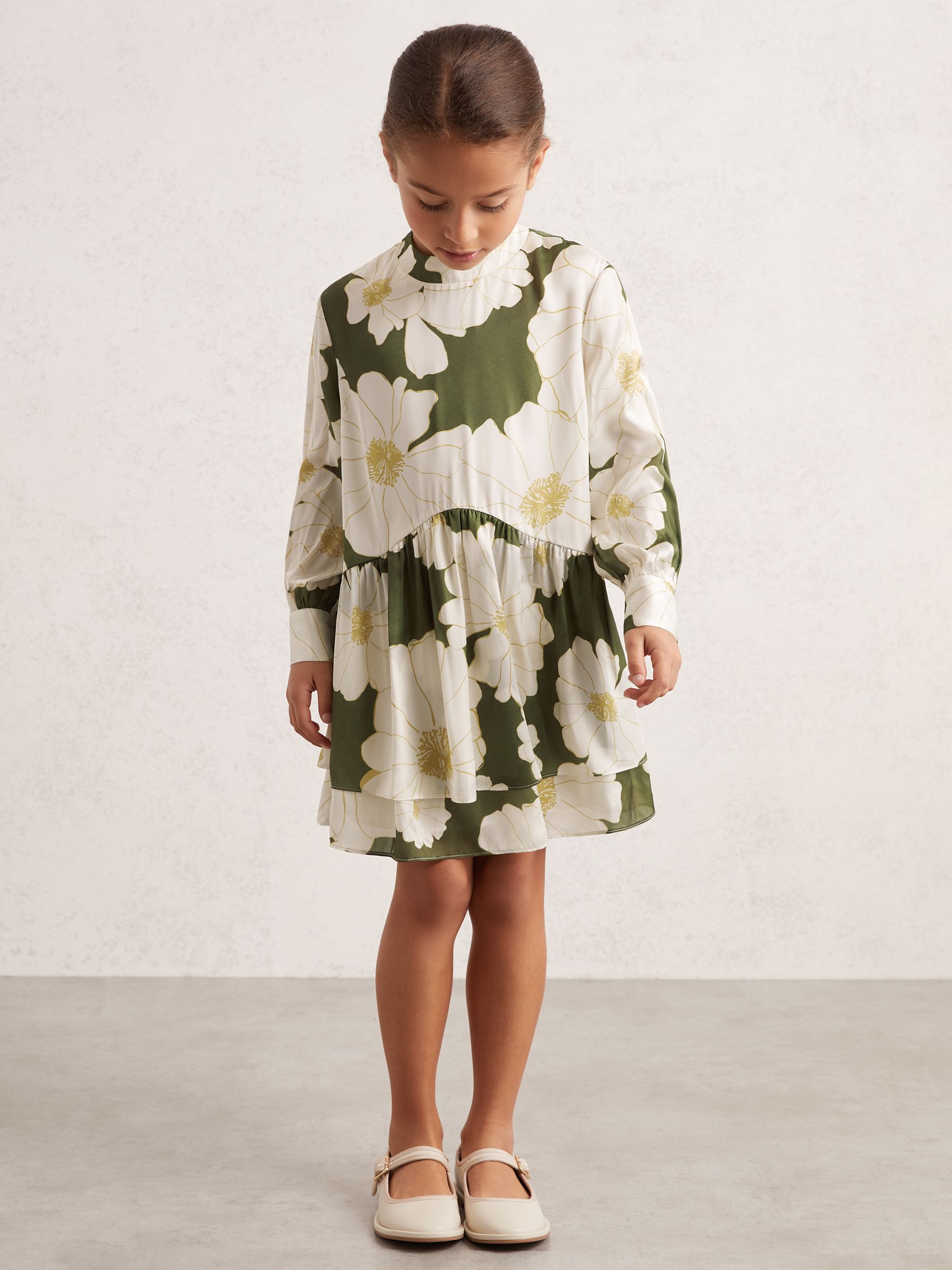 13-14 yrs Floral-Print Swing Dress in Green
