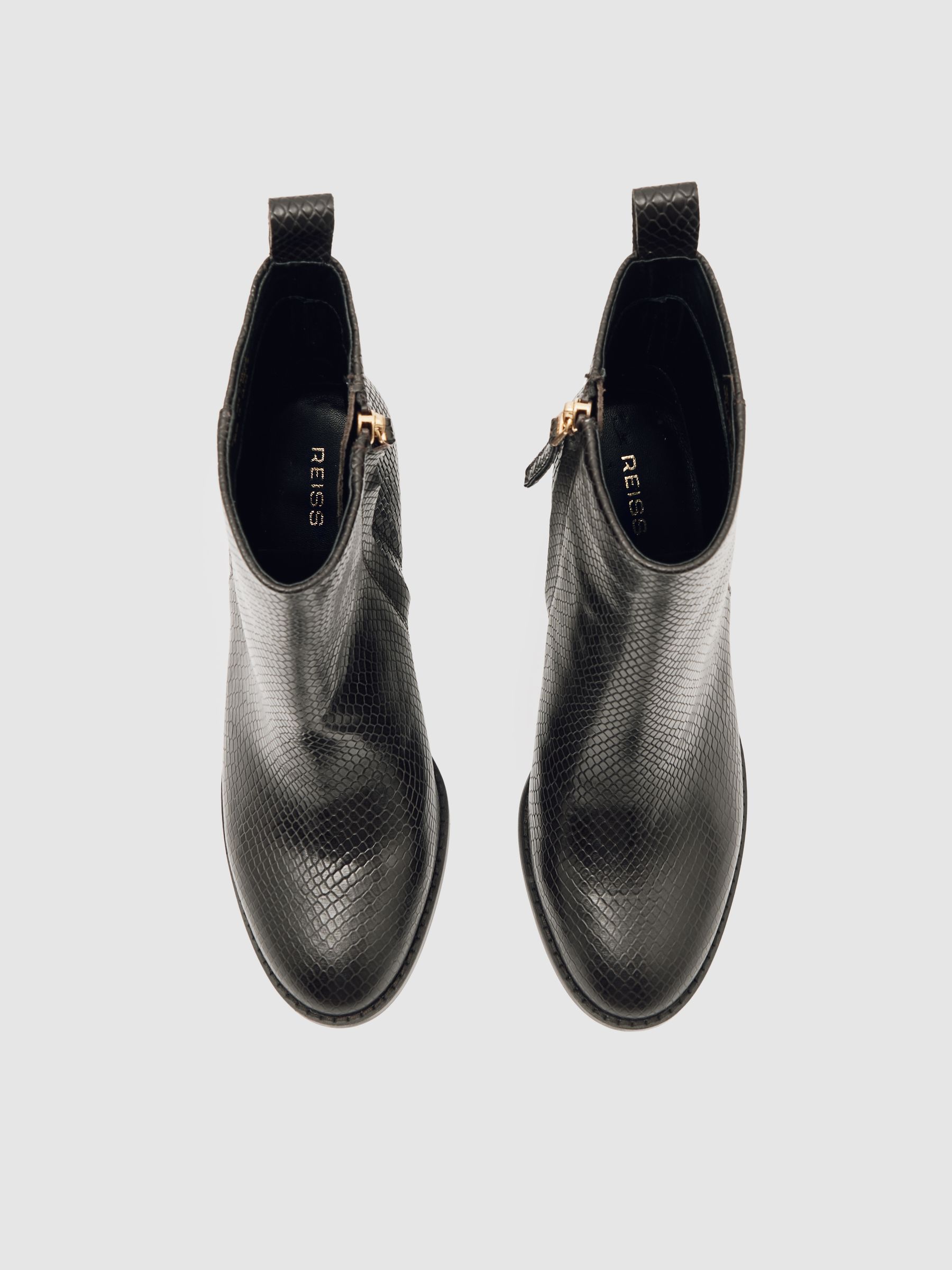 Leather Block-Heel Ankle Boots in Snake