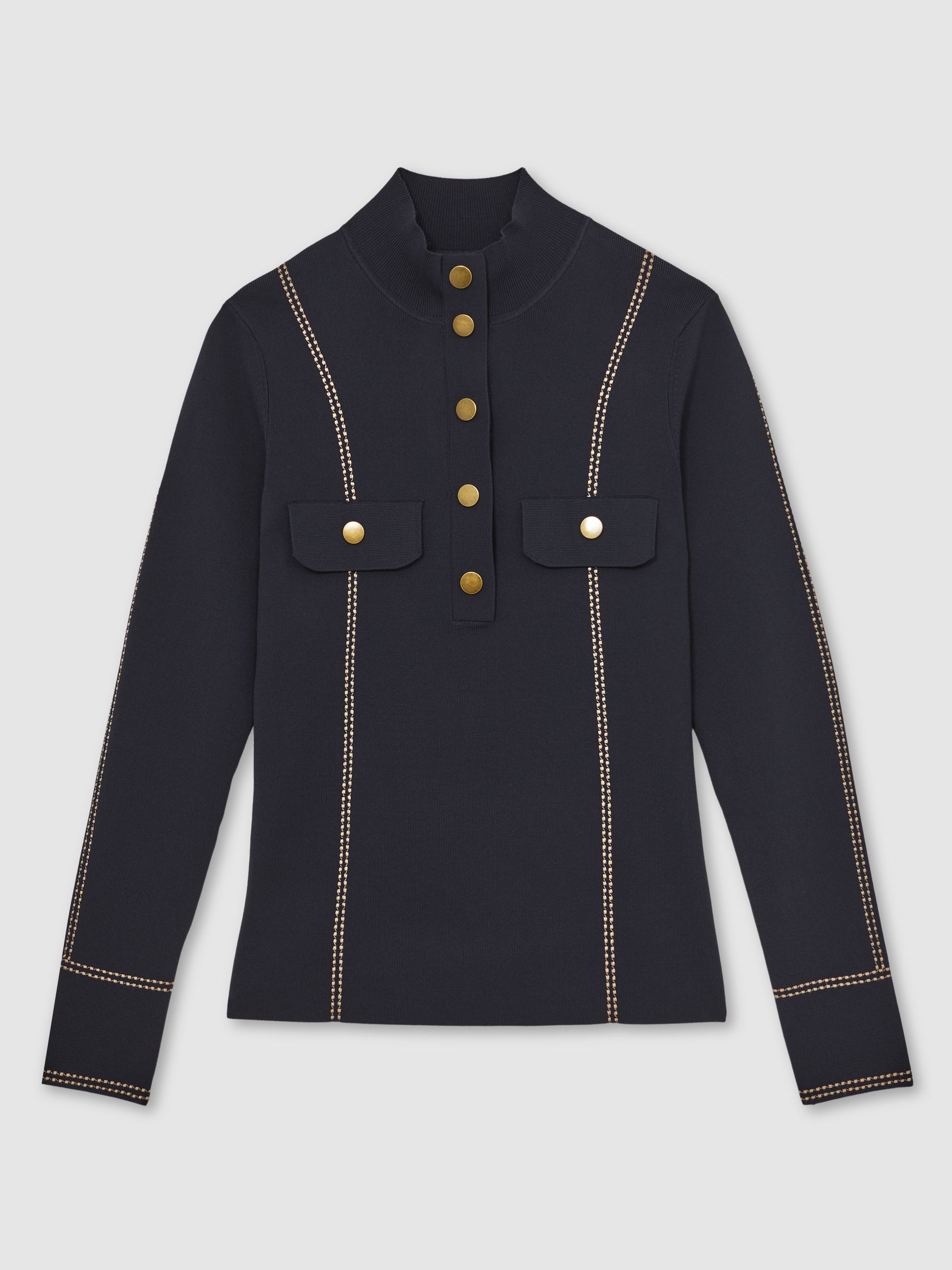 Contrast-Stitch Knit Top in Navy