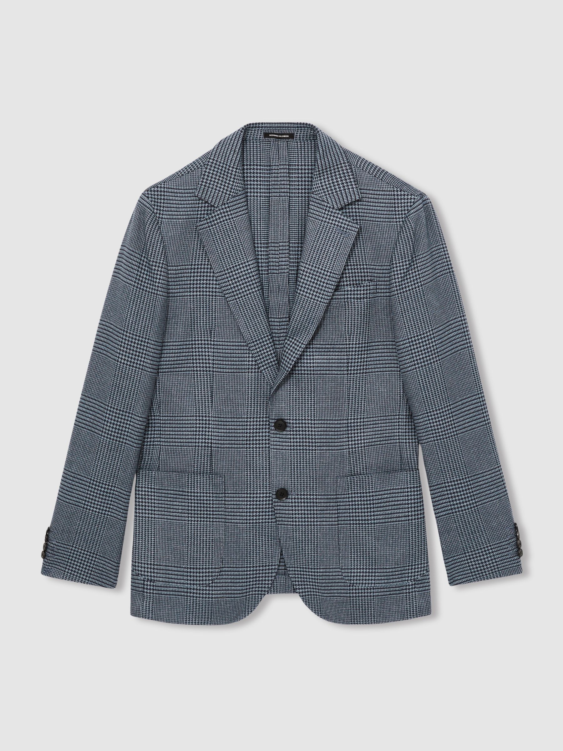 Regular-Fit Single-Breasted Check Blazer in Blue