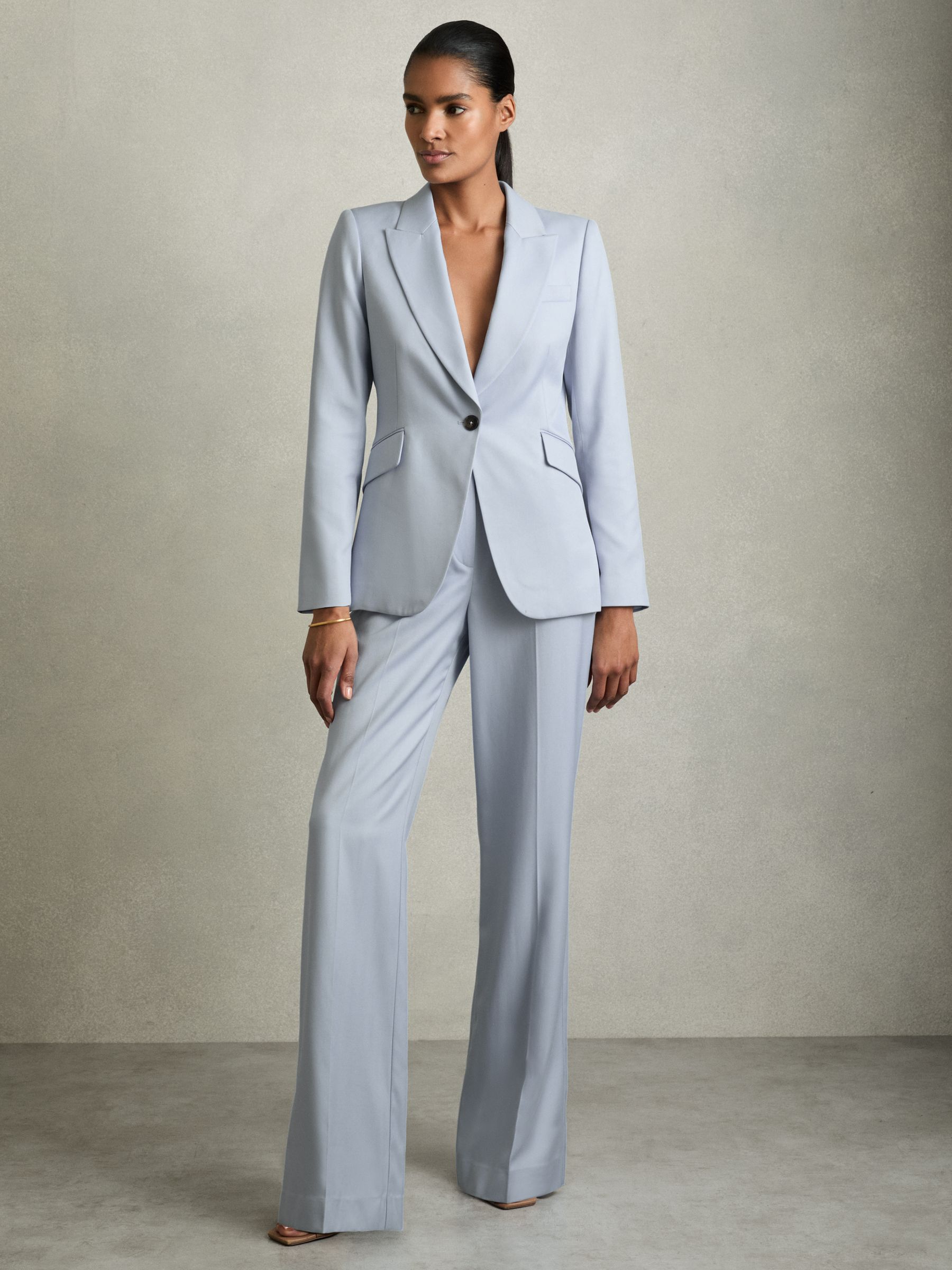 Single-Breasted Peak-Lapel Tailored Blazer in Blue