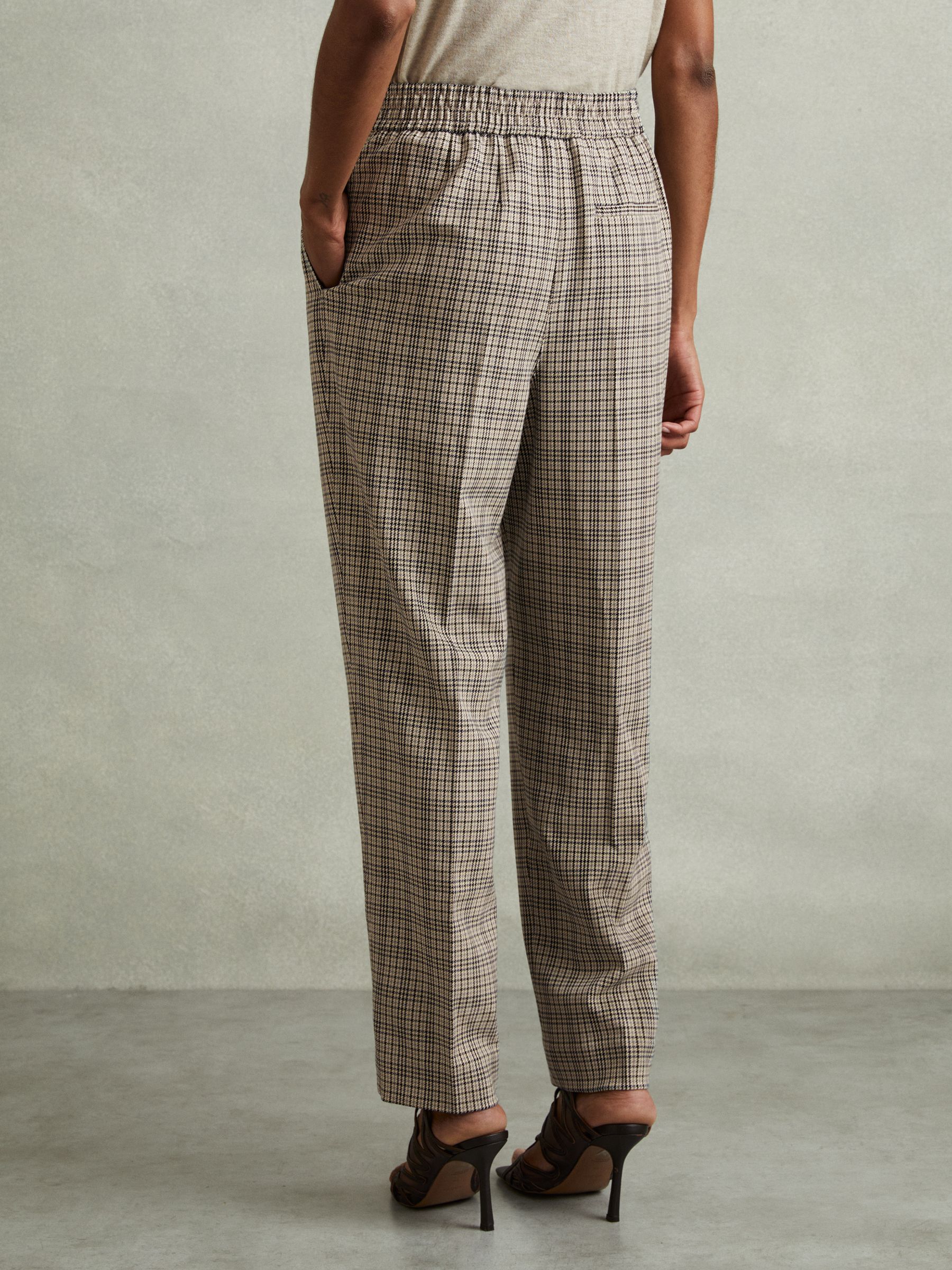 Karina Neutral Check Elasticated Waist Tapered Trousers