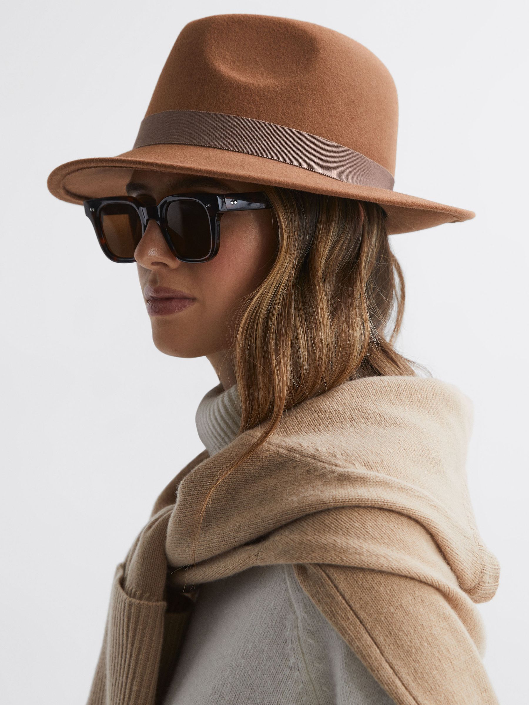 Wool Fedora Hat in Camel