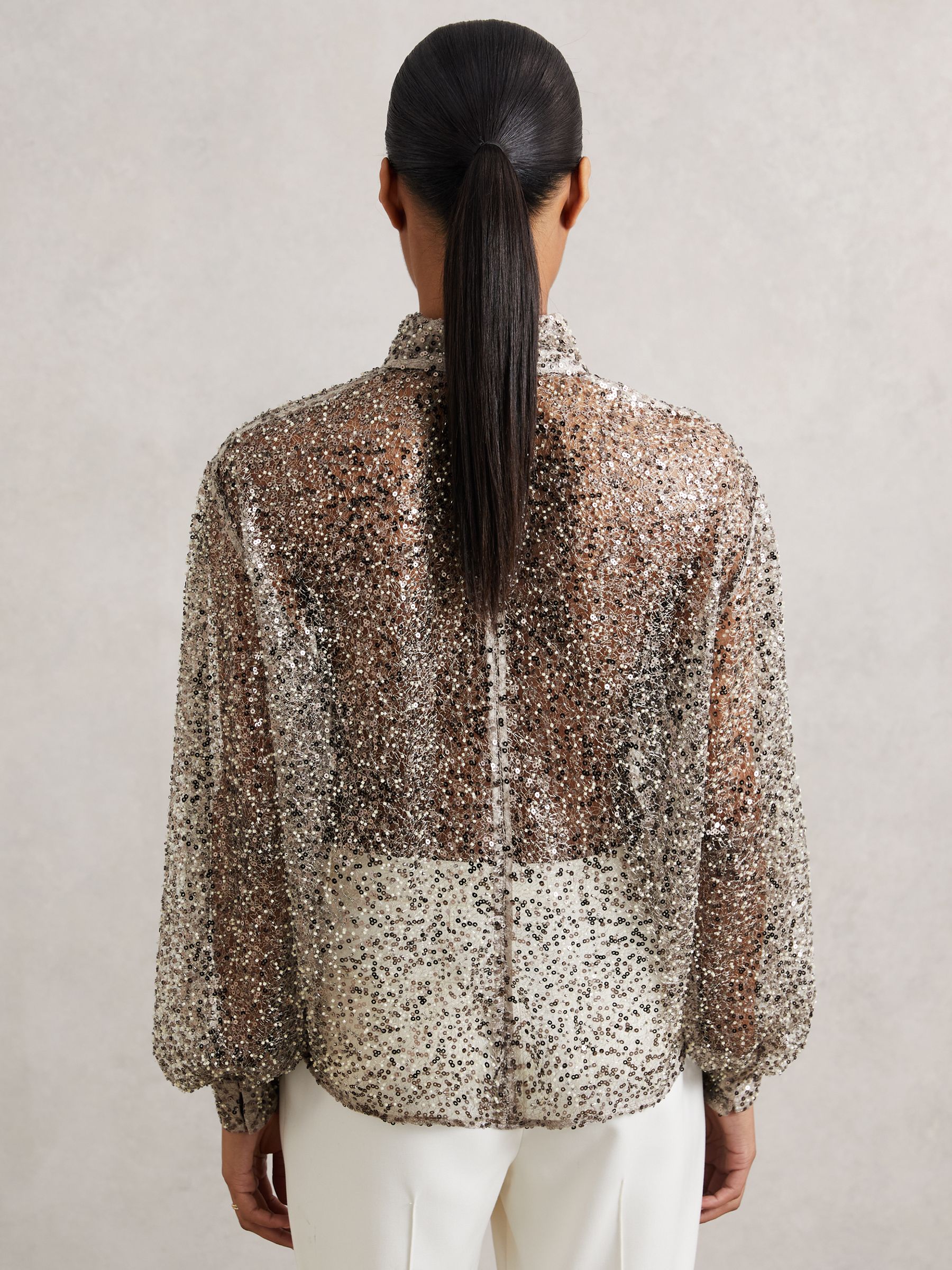 High-Neck Embellished Top in Silver