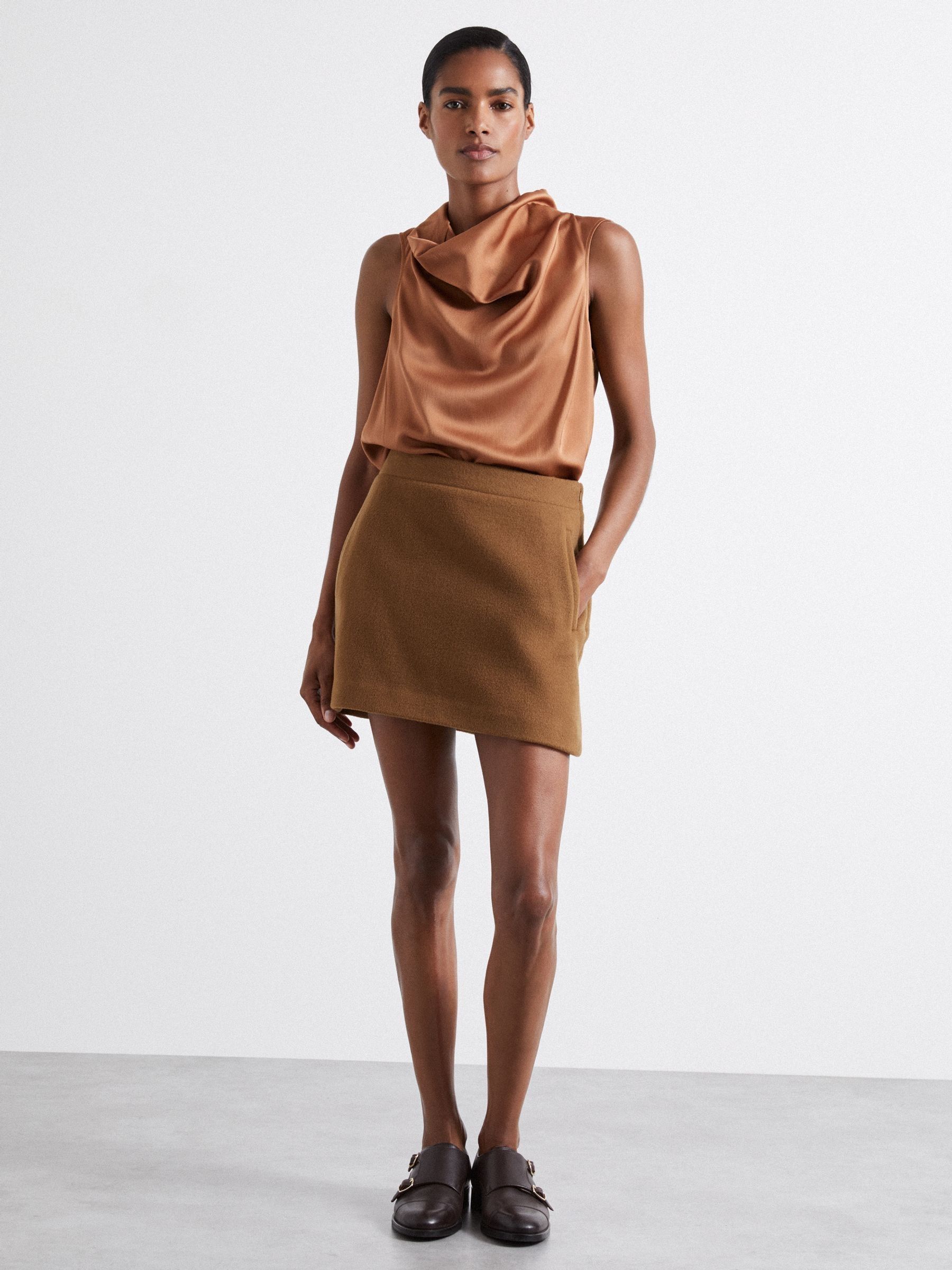 Atelier Virgin Wool and Camel-Blend Suit Skirt in Camel
