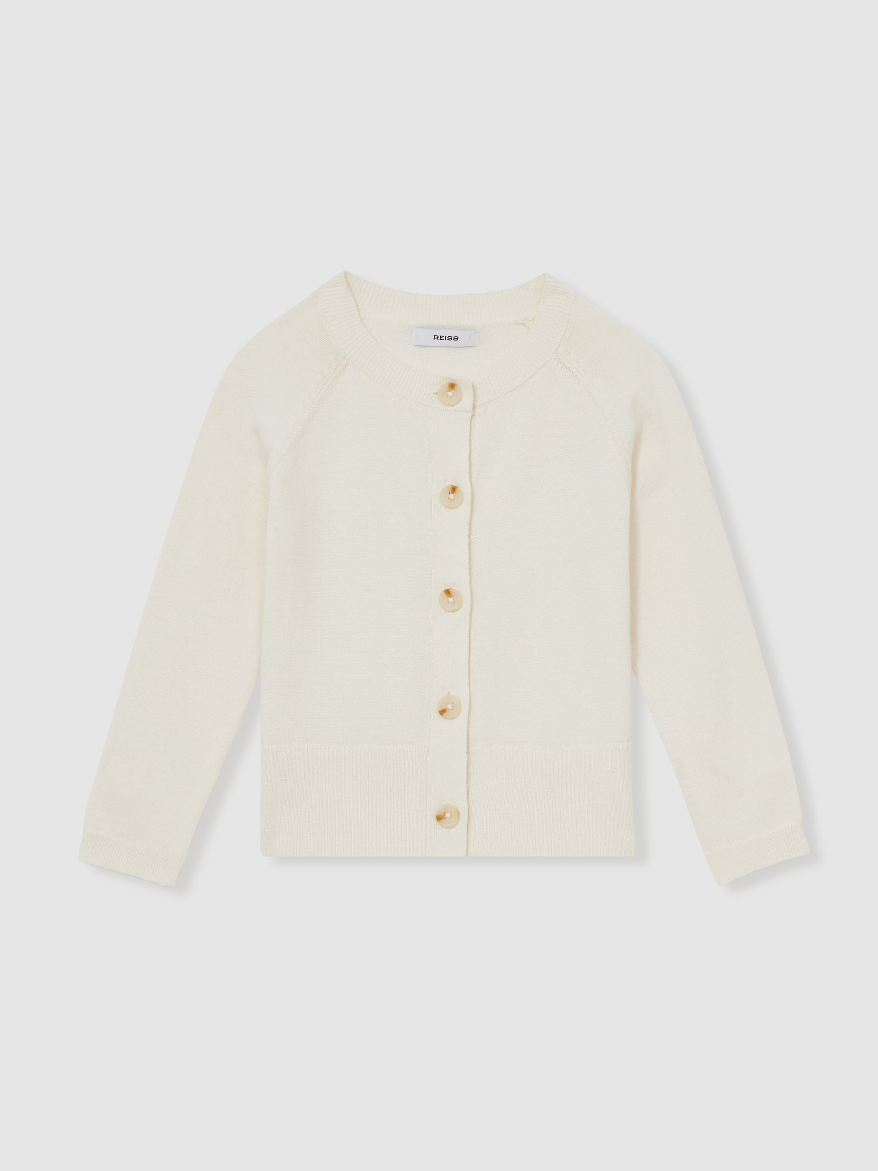 9-13 yrs Cotton Crew-Neck Cardigan in Ivory