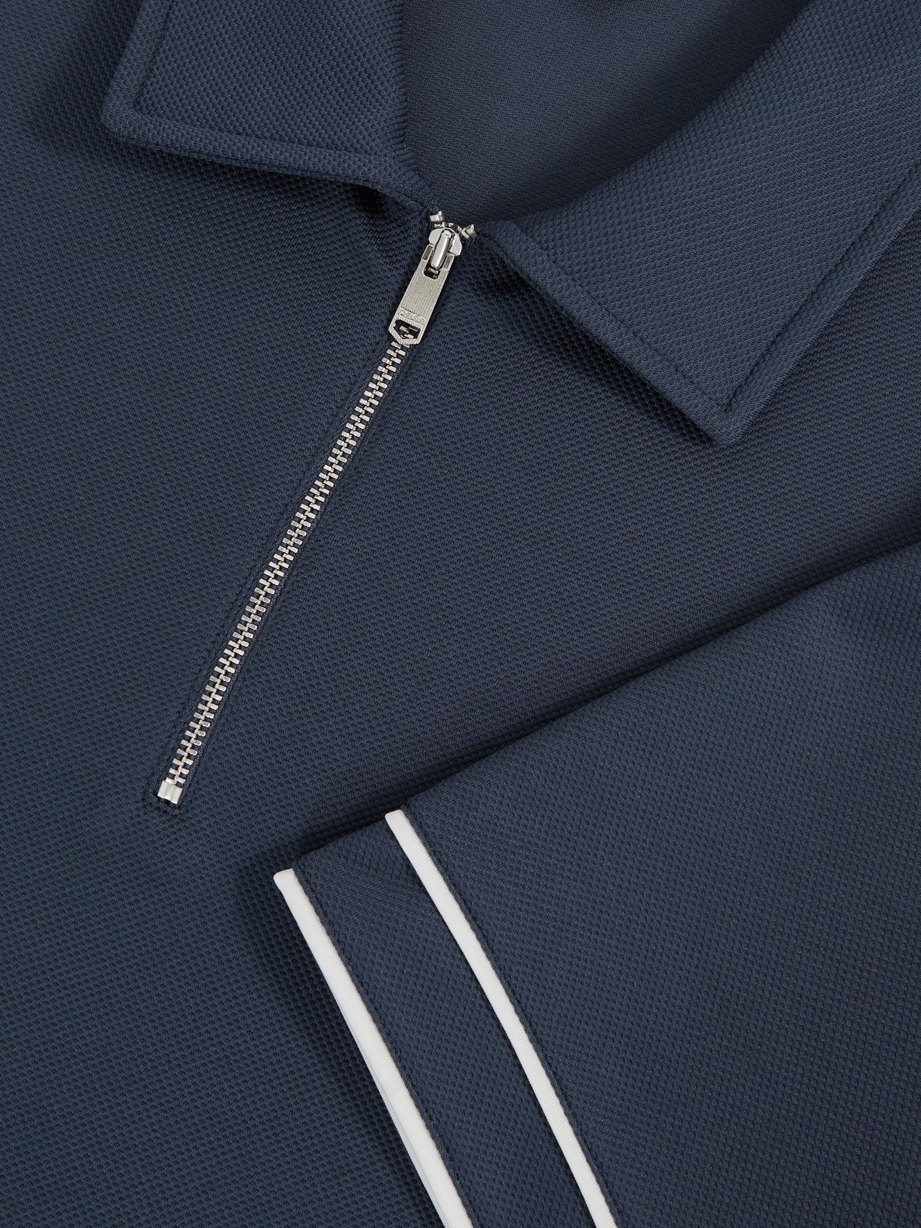 Textured Half-Zip Tipped Polo Shirt in Airforce Blue