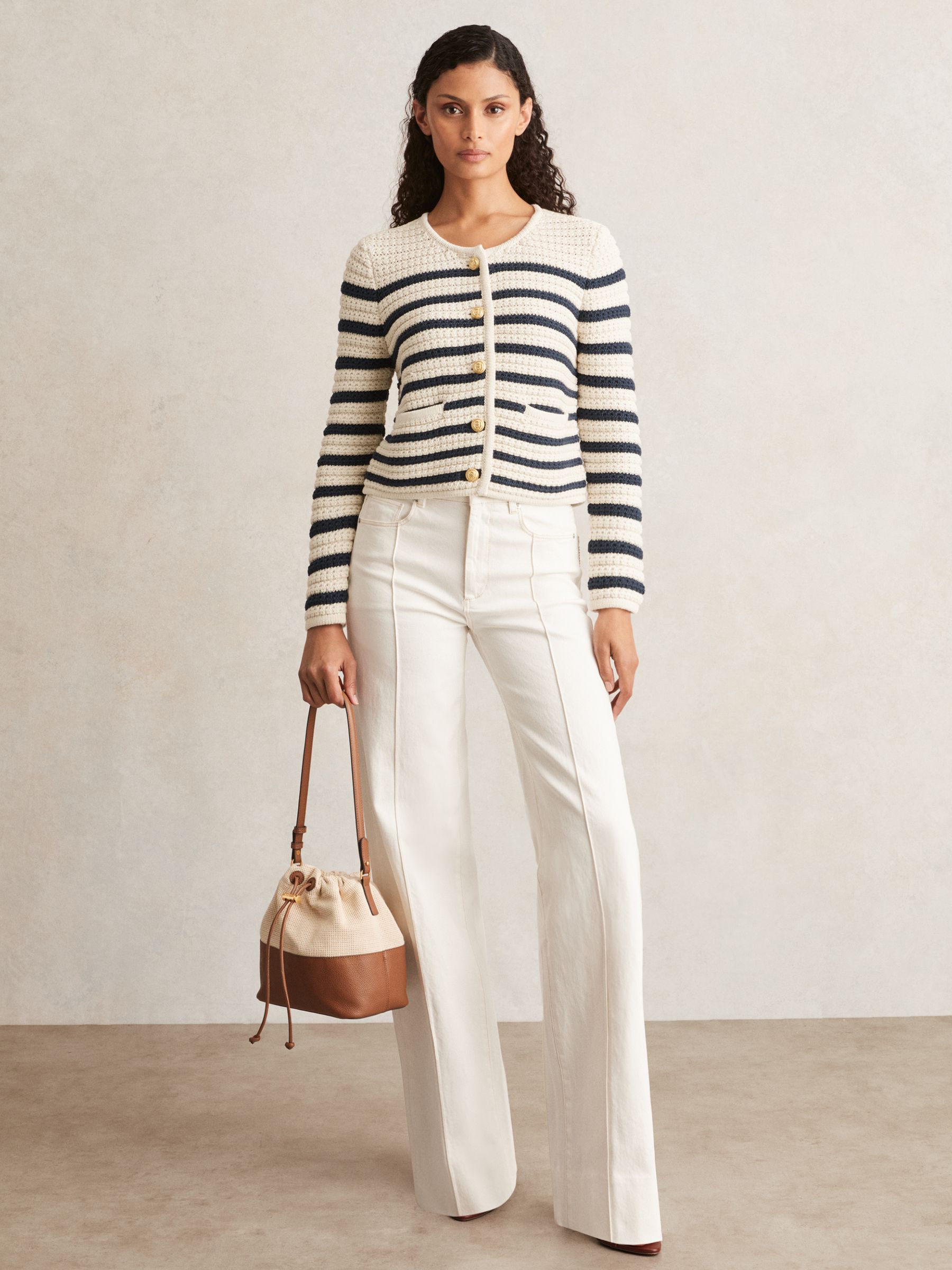 Paige Ivory Textured Knit Stripe Cardigan in Ivory