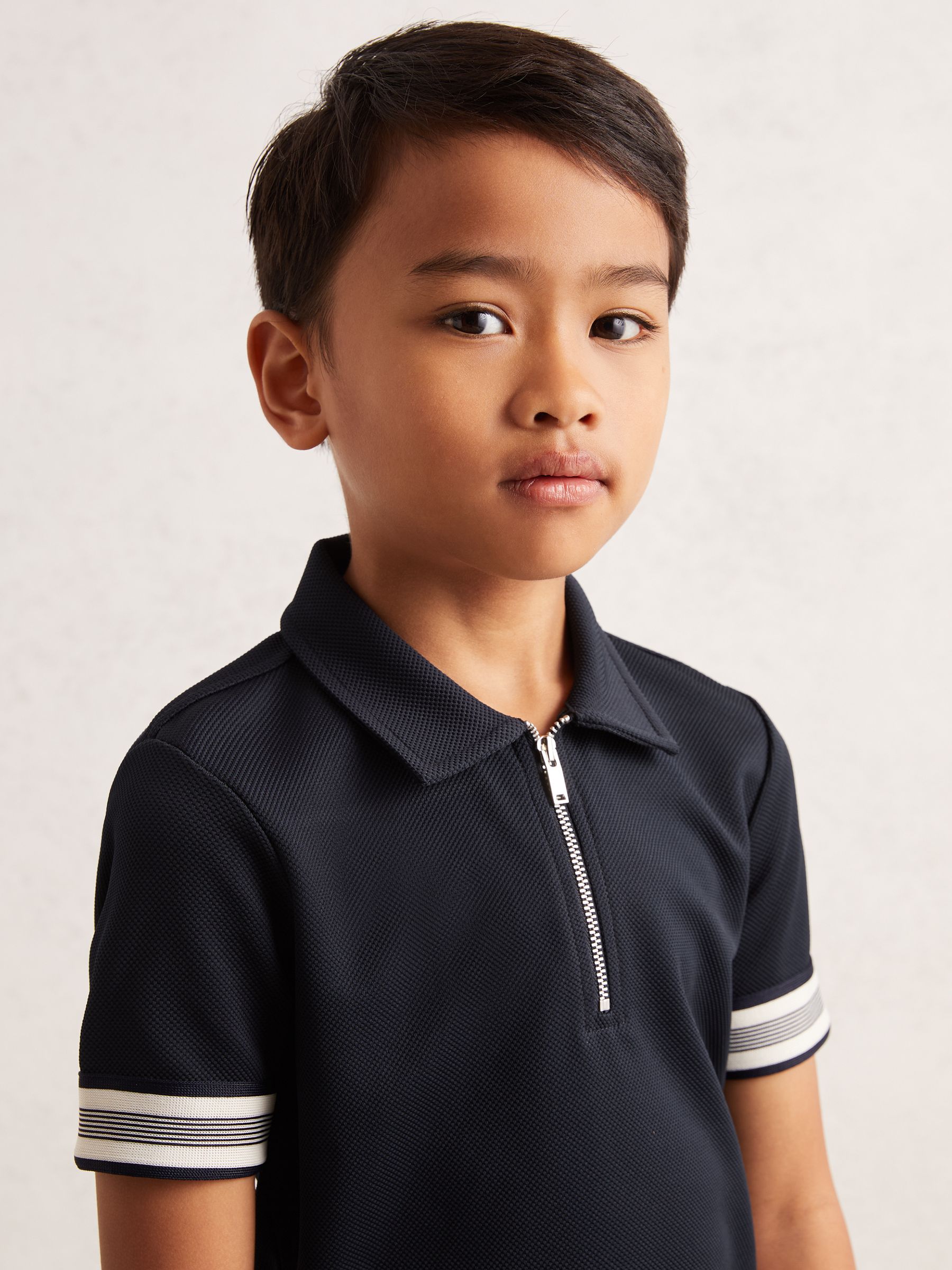 9-13 yrs Textured Half Zip Polo Shirt in Navy Blue