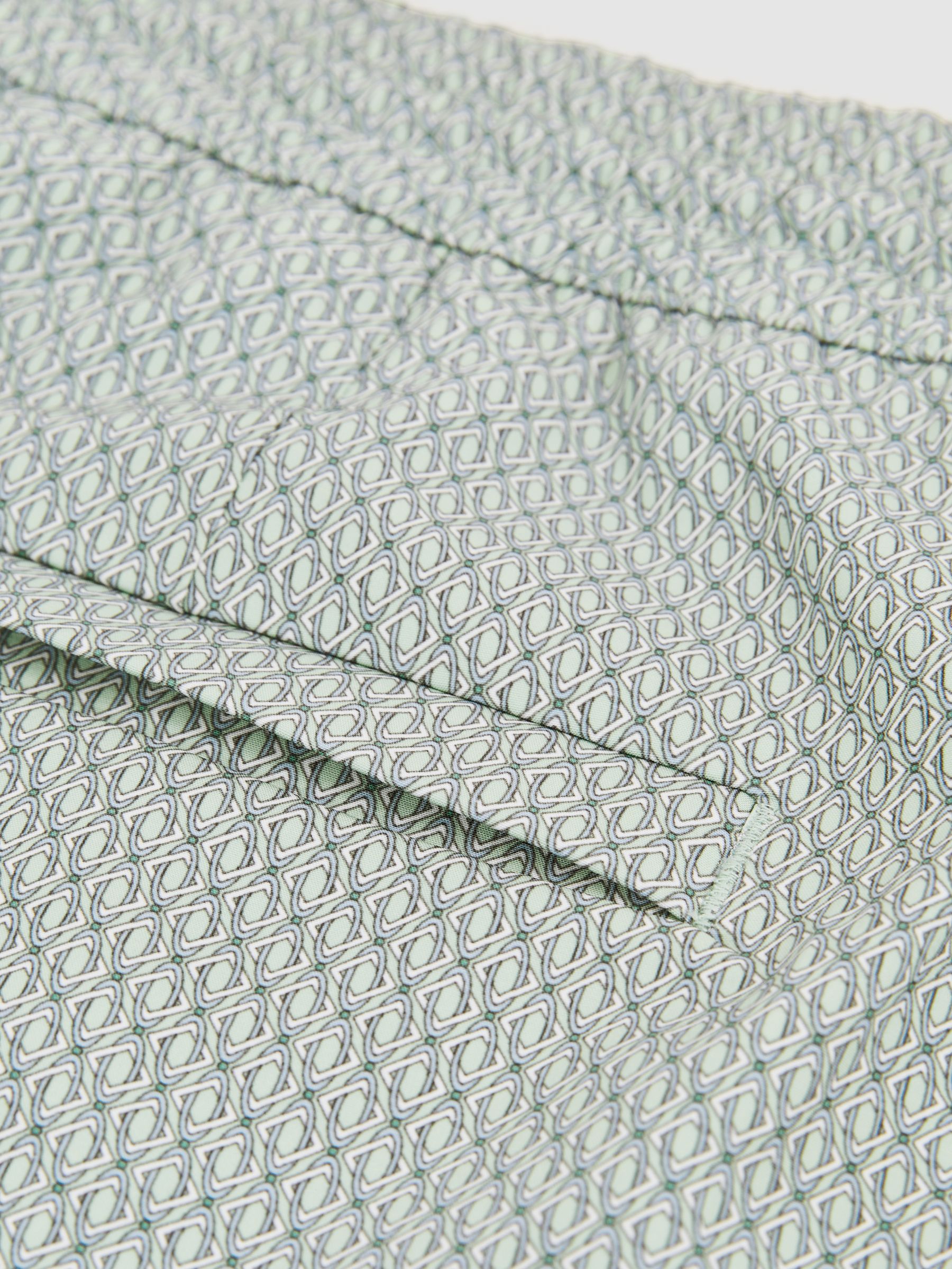 Drawstring Geometric Print Swim Shorts in Pistachio Green