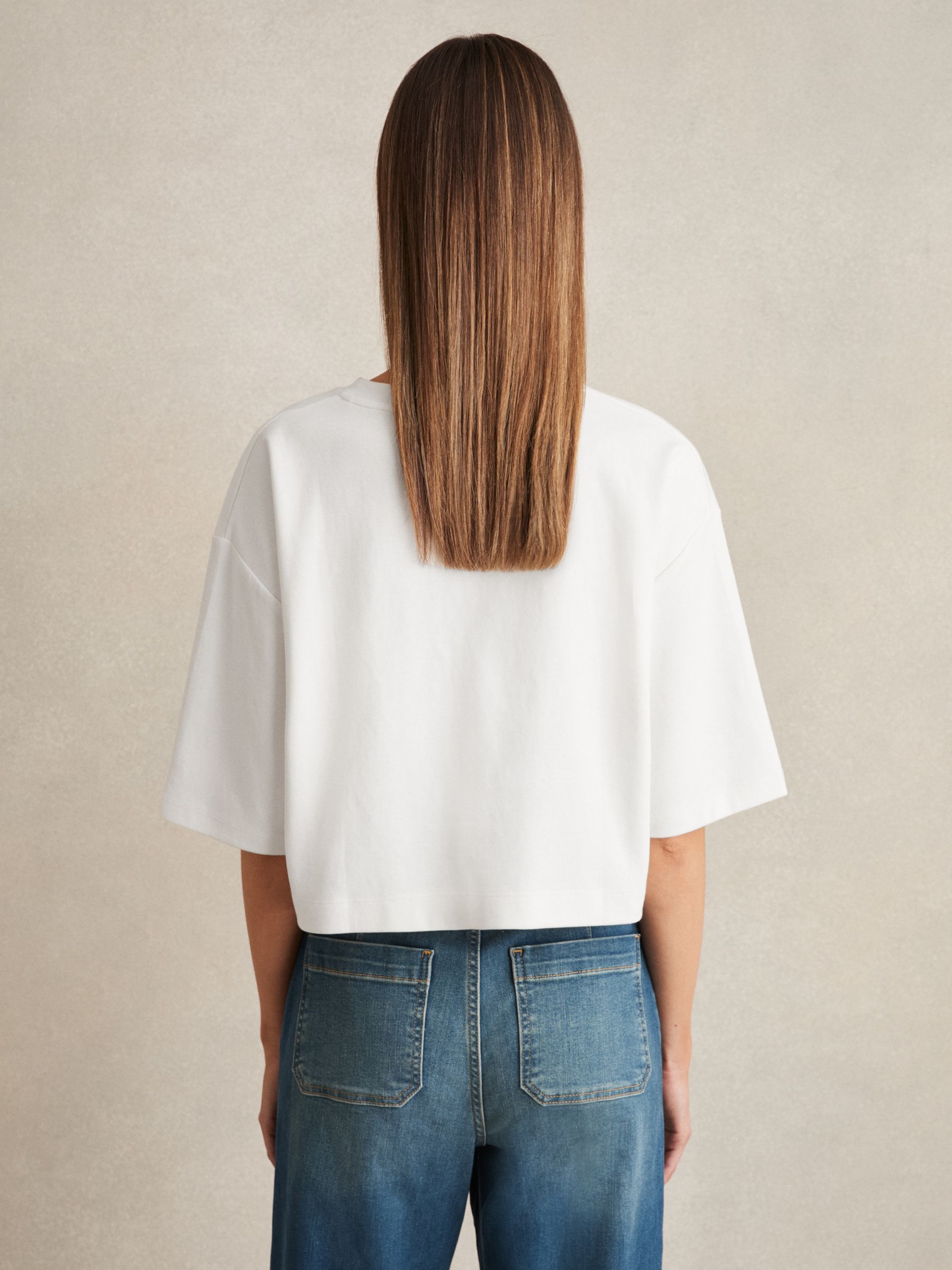 Stretch-Cotton Cropped T-Shirt in White