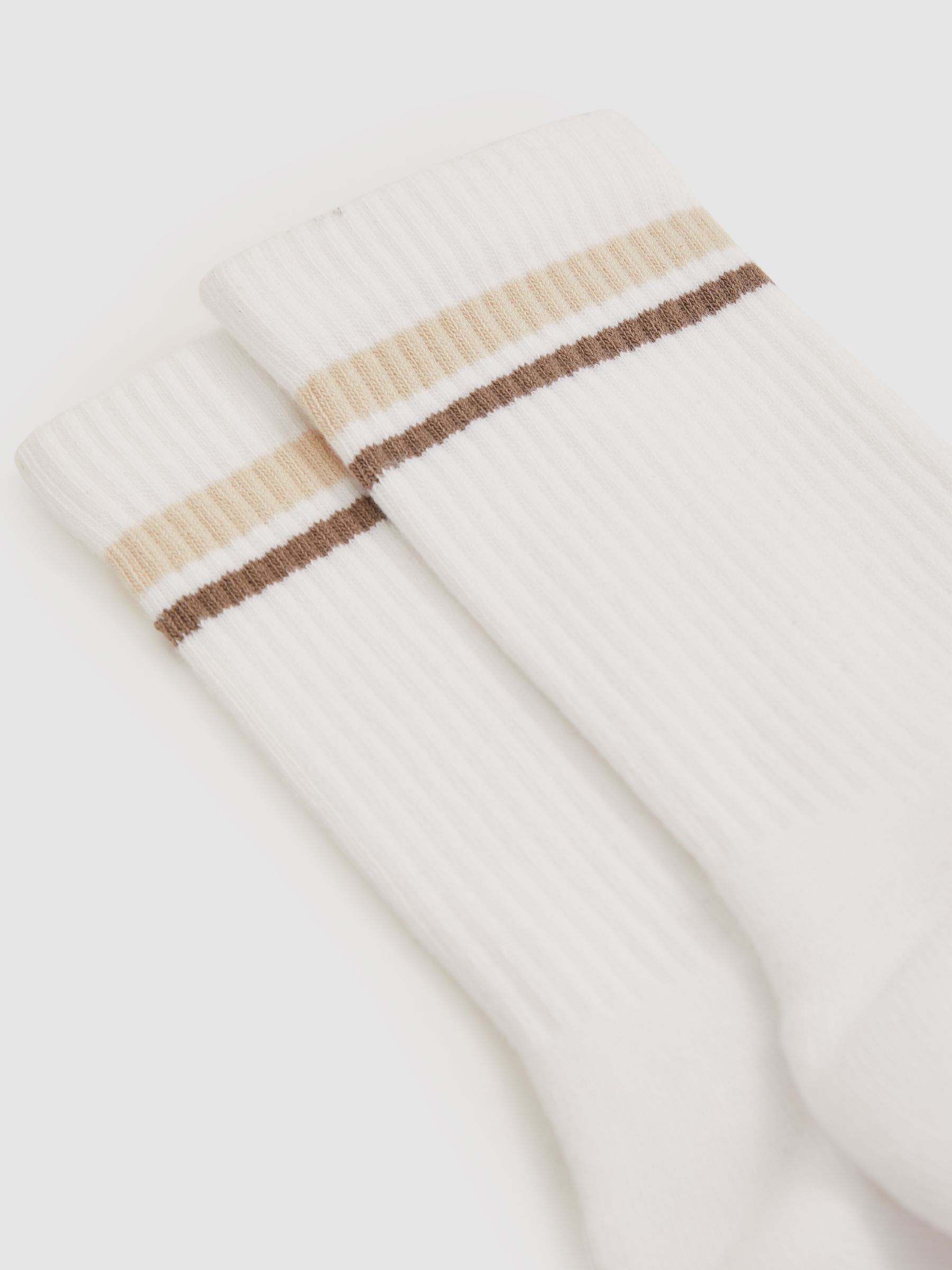 Cotton-Blend Striped Crew Socks in White