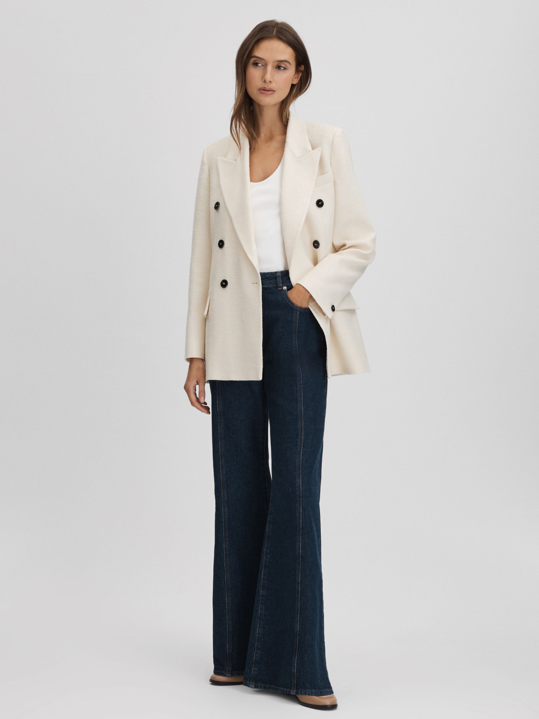 Textured Double Breasted Blazer in White