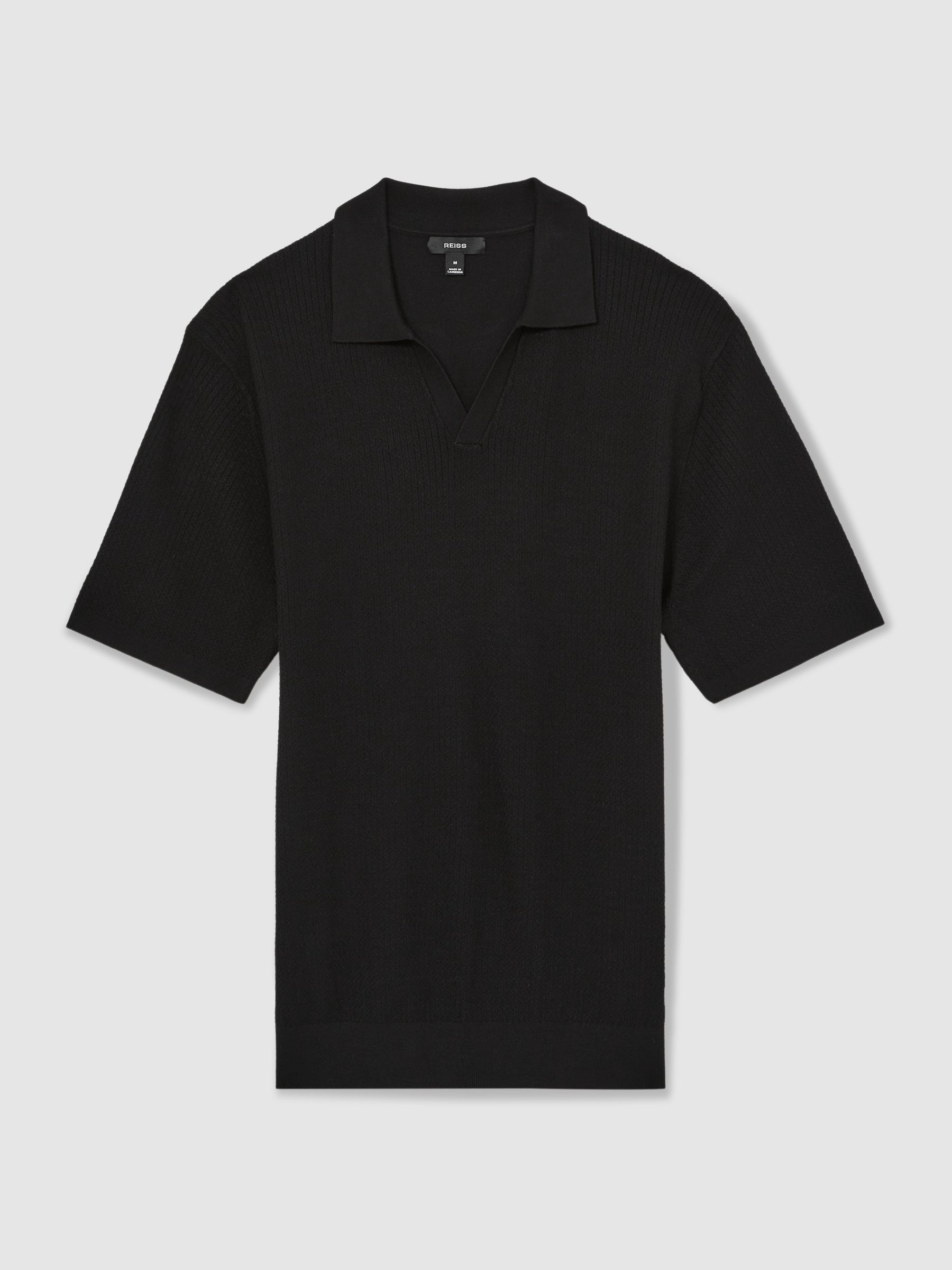 Open-Collar Knit Polo Shirt in Black