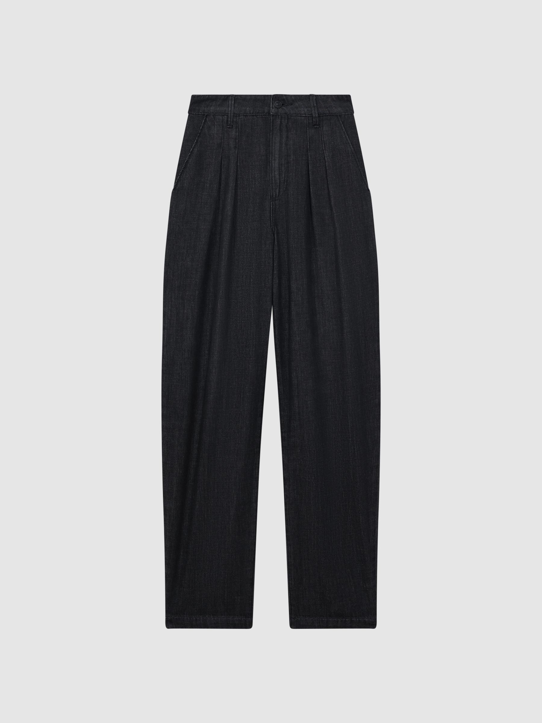 Paige High Rise Tapered Jeans in Washed Black