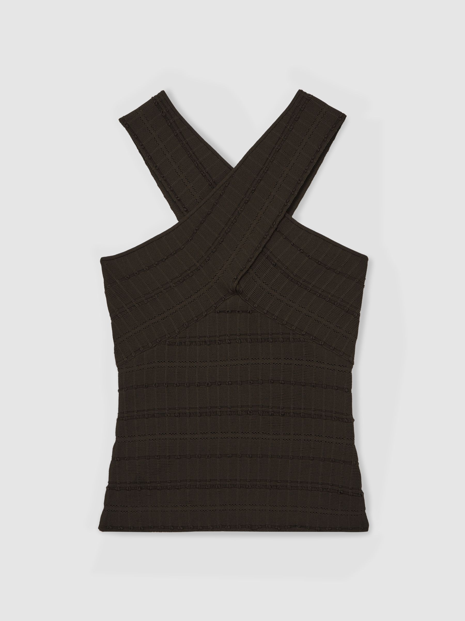 Cross Neck Textured Top in Chocolate