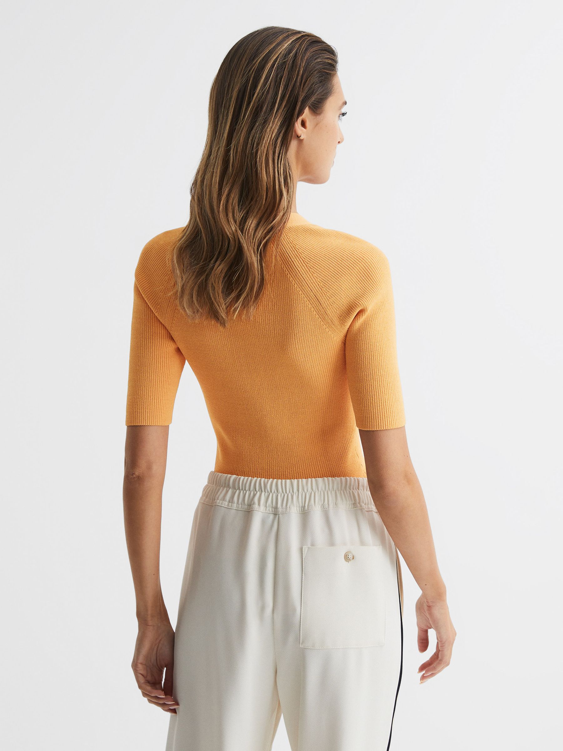 Square Neck Ribbed Top in Orange